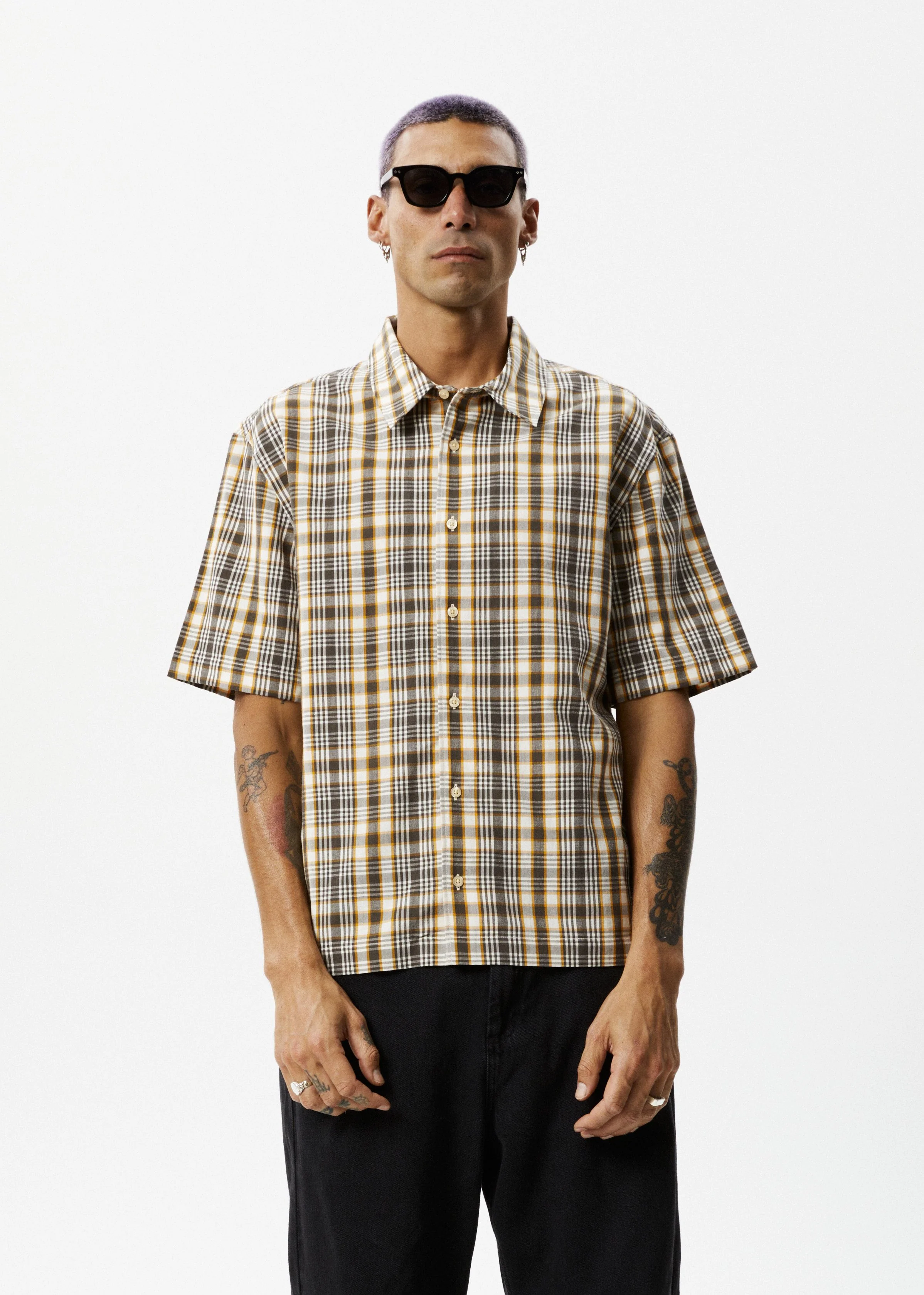 AFENDS Mens Check Out - Short Sleeve Shirt - Moonbeam Check - Image 2