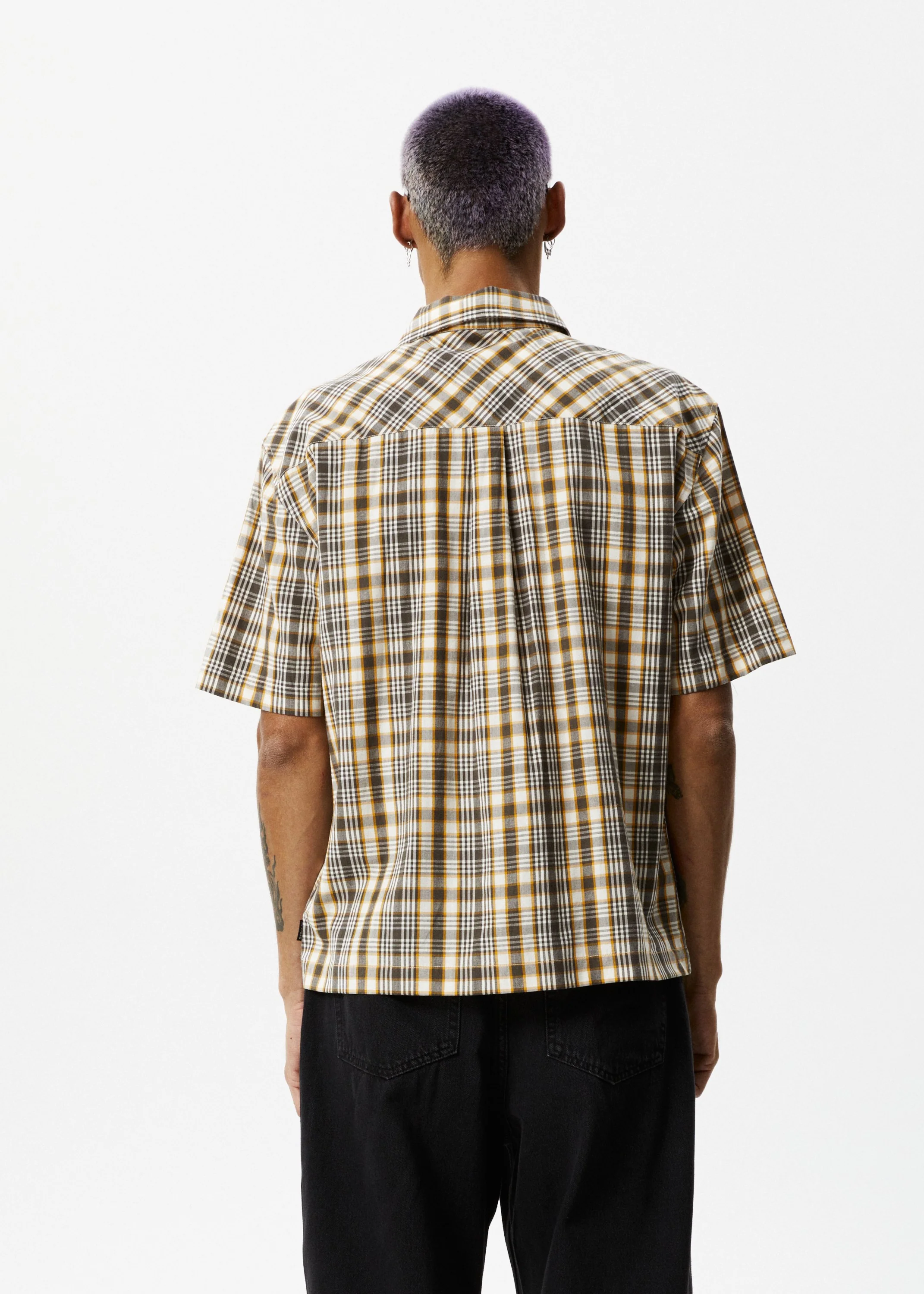 AFENDS Mens Check Out - Short Sleeve Shirt - Moonbeam Check - Image 3