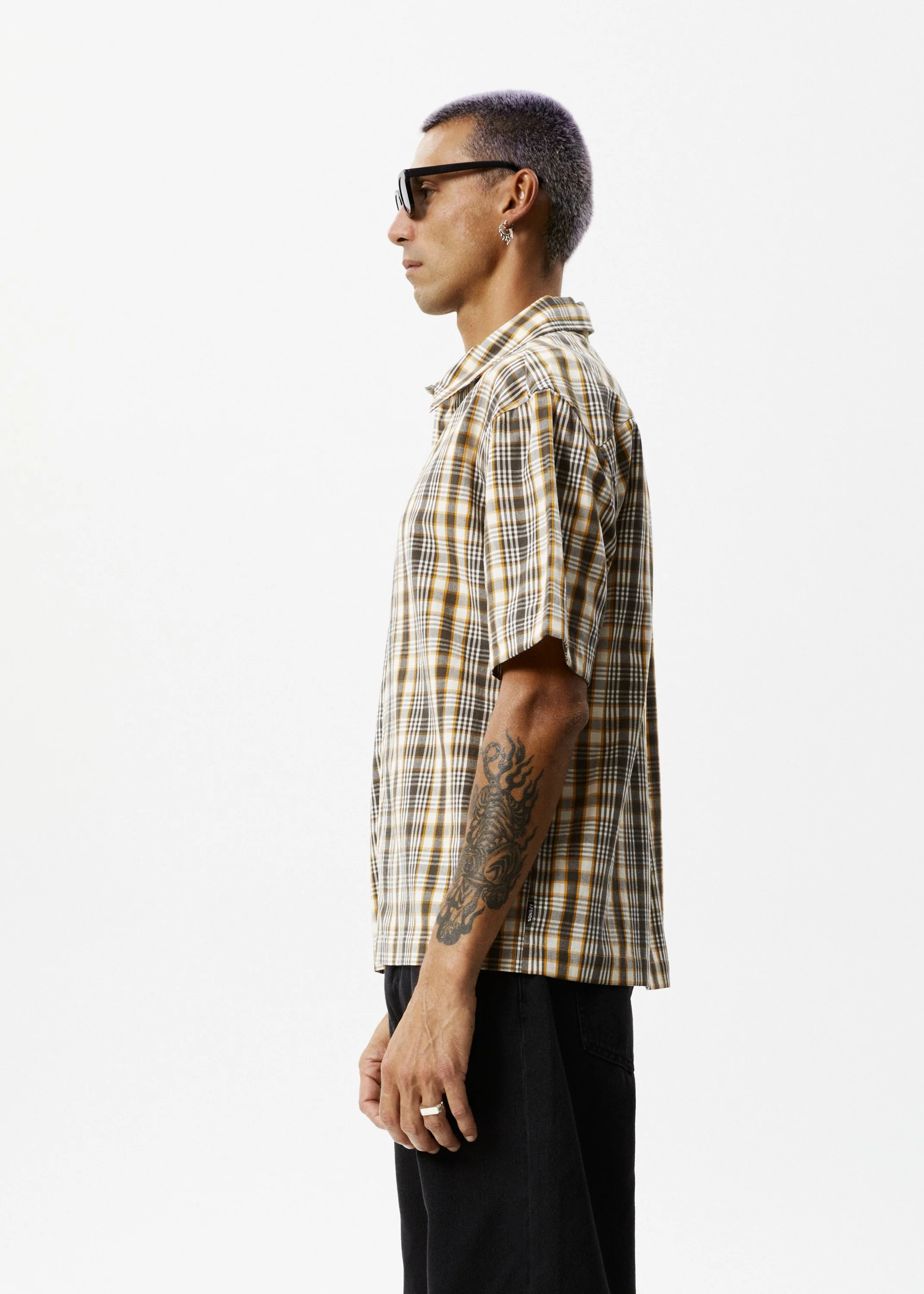 AFENDS Mens Check Out - Short Sleeve Shirt - Moonbeam Check - Image 4