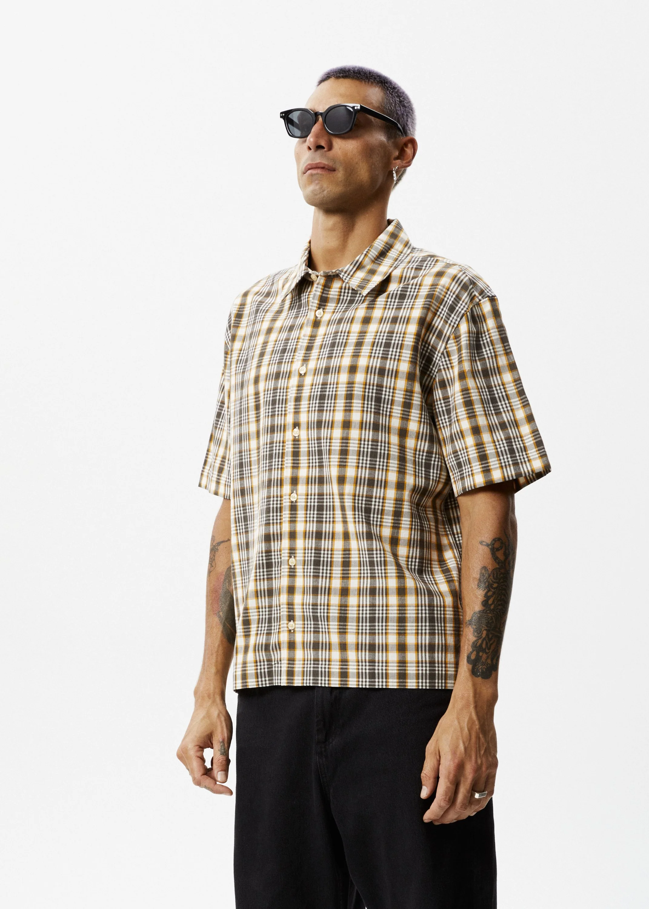 AFENDS Mens Check Out - Short Sleeve Shirt - Moonbeam Check - Image 5