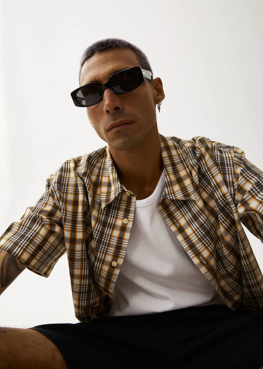 AFENDS Mens Check Out - Short Sleeve Shirt - Moonbeam Check - Image 9