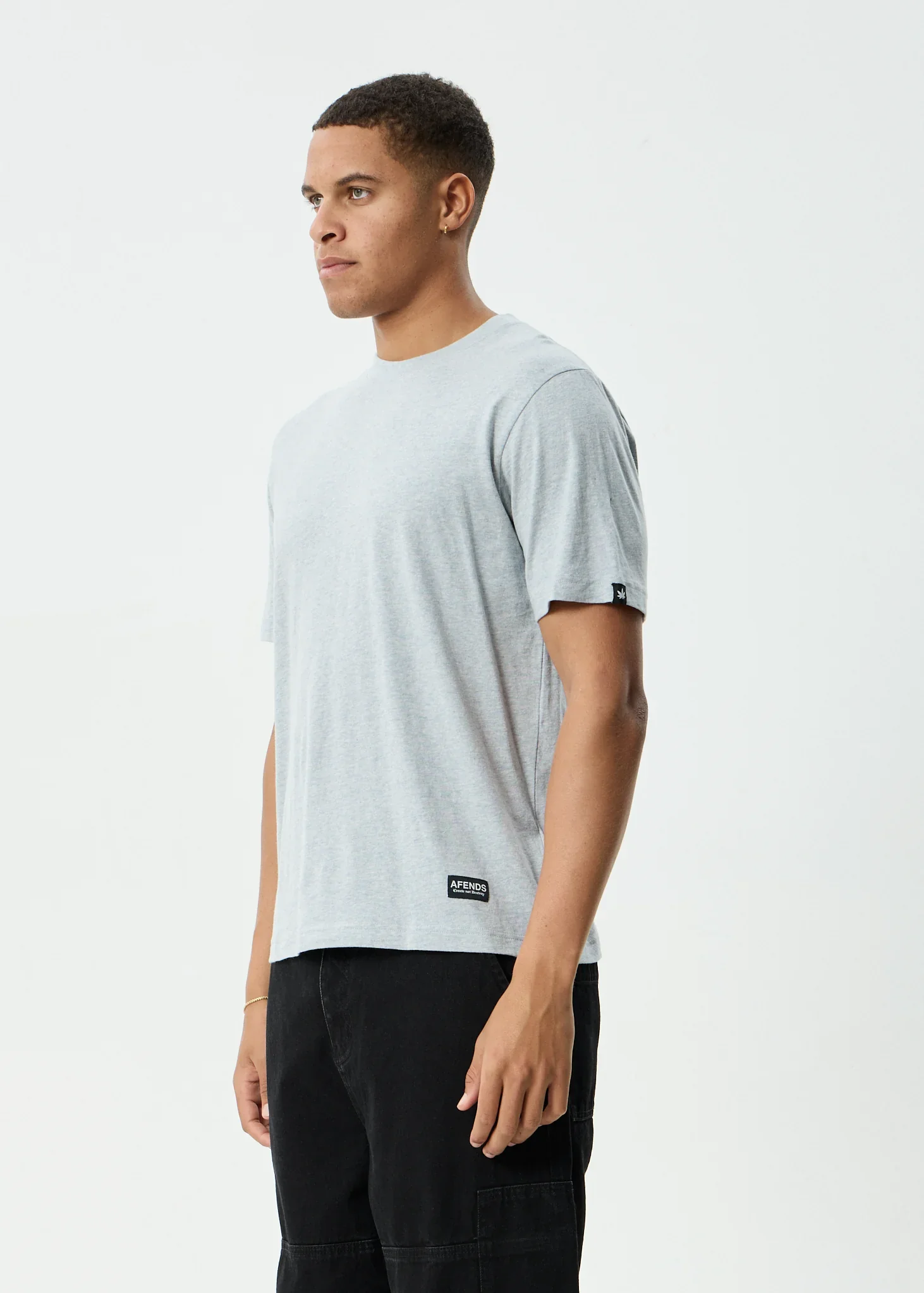 AFENDS Mens Classic Retro Tee in Shadow Grey Marle - Image 4