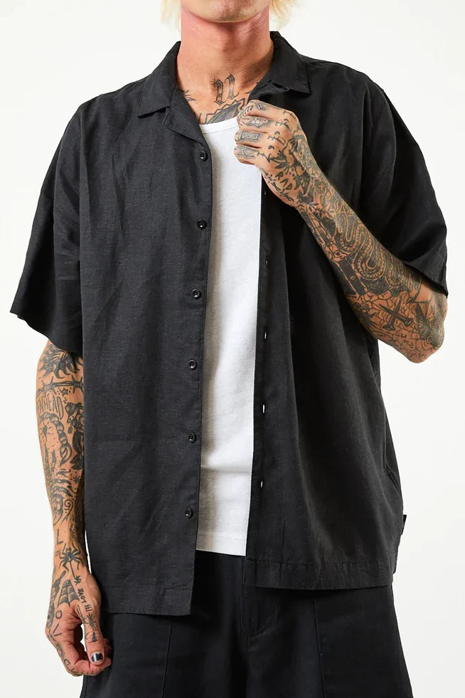 AFENDS Mens Daily - Cuban Short Sleeve Shirt - Black - Image 4