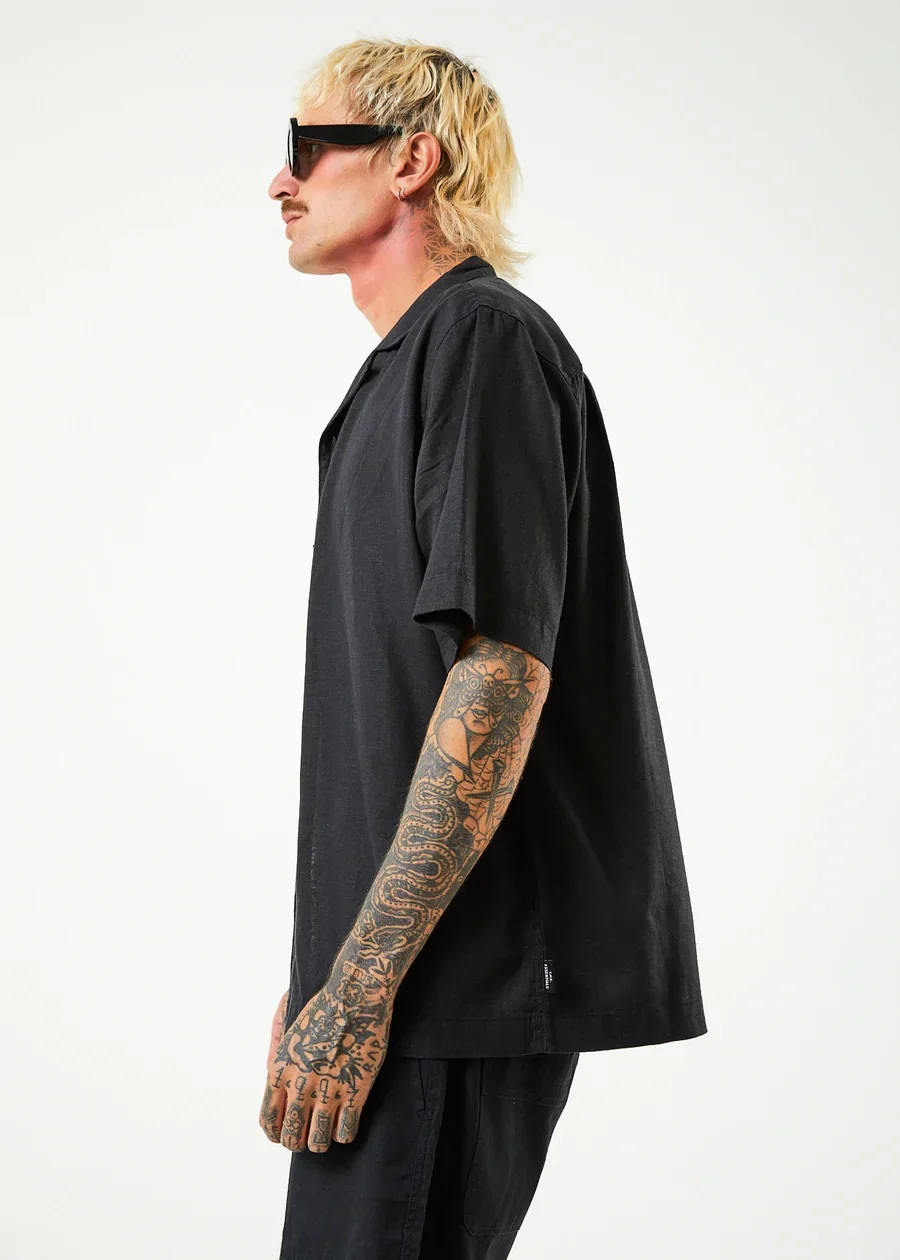 AFENDS Mens Daily - Cuban Short Sleeve Shirt - Black - Image 6