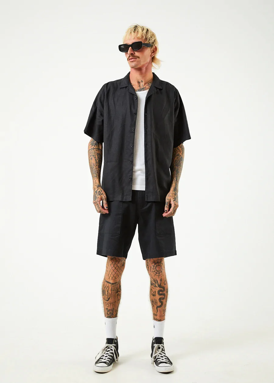 AFENDS Mens Daily - Cuban Short Sleeve Shirt - Black - Image 7