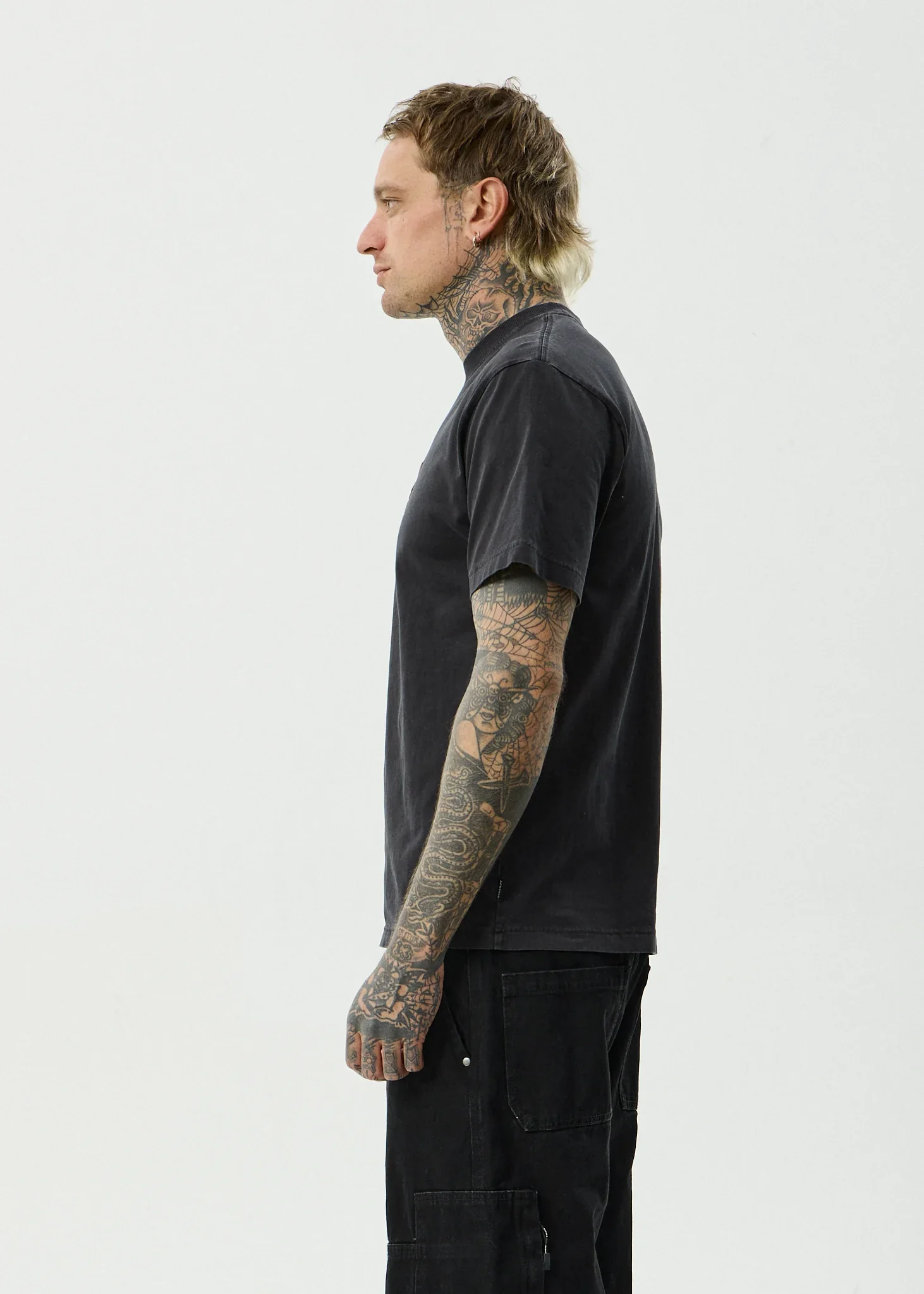 AFENDS Mens Destroyed Retro Tee in Stone Black - Image 4