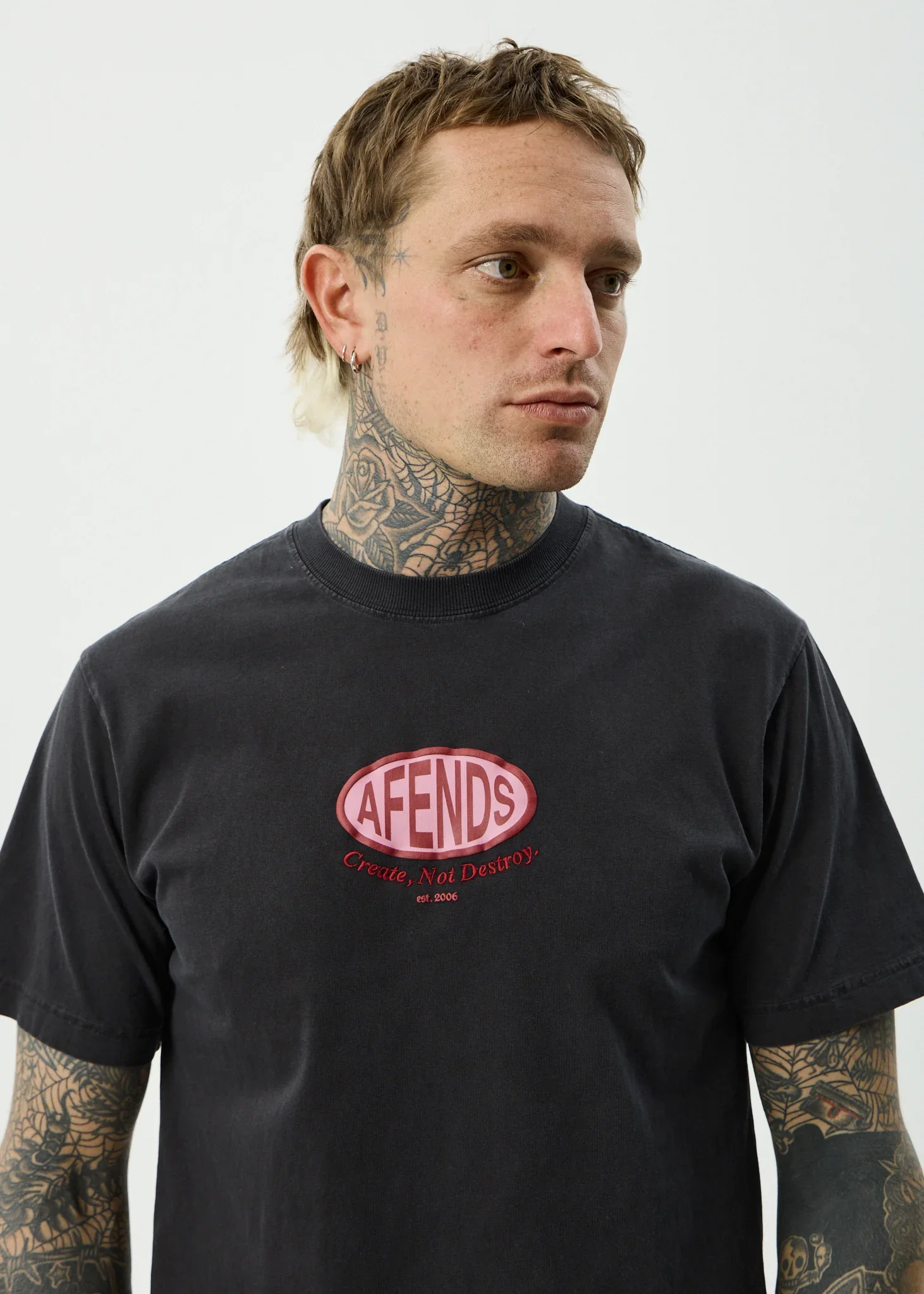 AFENDS Mens Destroyed Retro Tee in Stone Black - Image 6