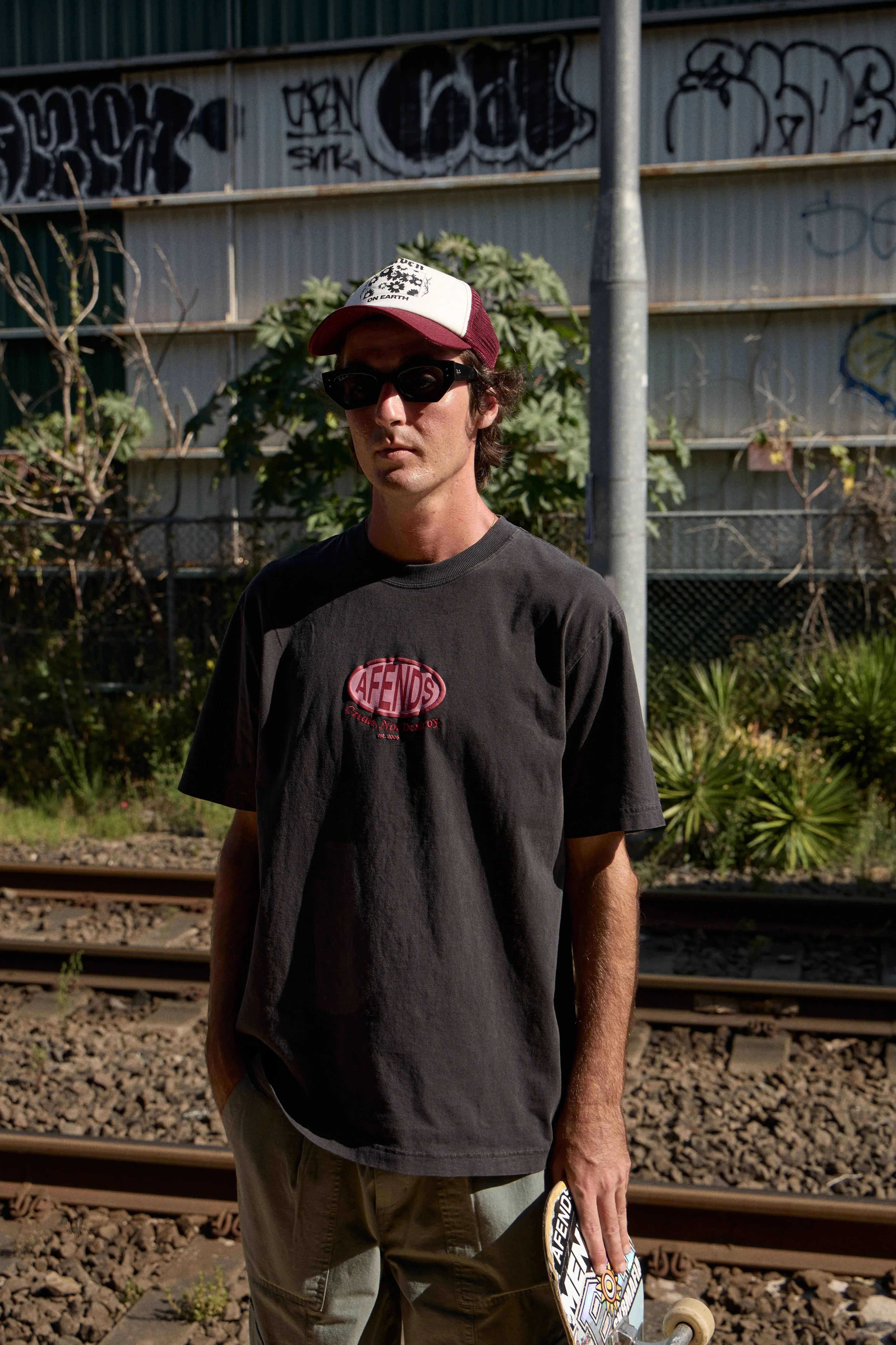 AFENDS Mens Destroyed Retro Tee in Stone Black - Image 8