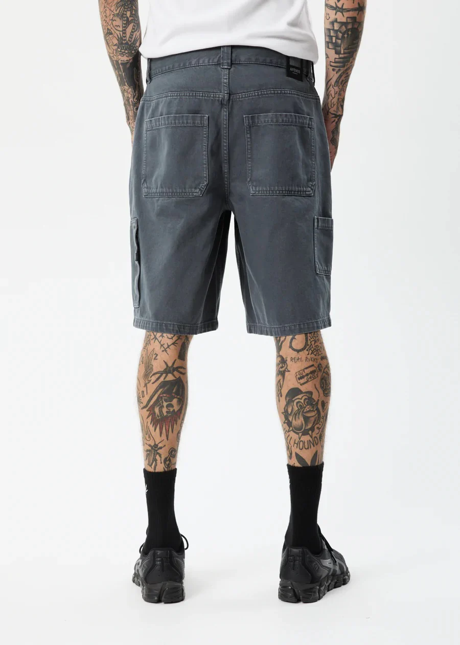 AFENDS Mens Disorder - Organic Denim Carpenter Shorts - Slate - Image 4