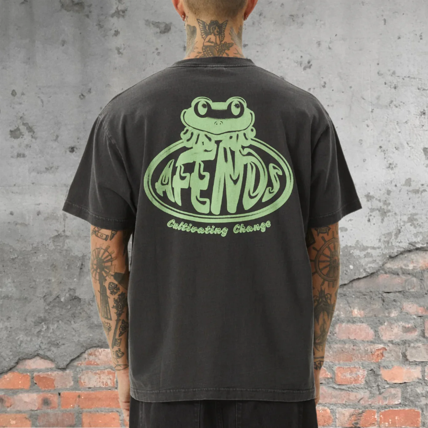 AFENDS Mens Frogga - Heavy Boxy Fit Tee - Stone Black - Image 6