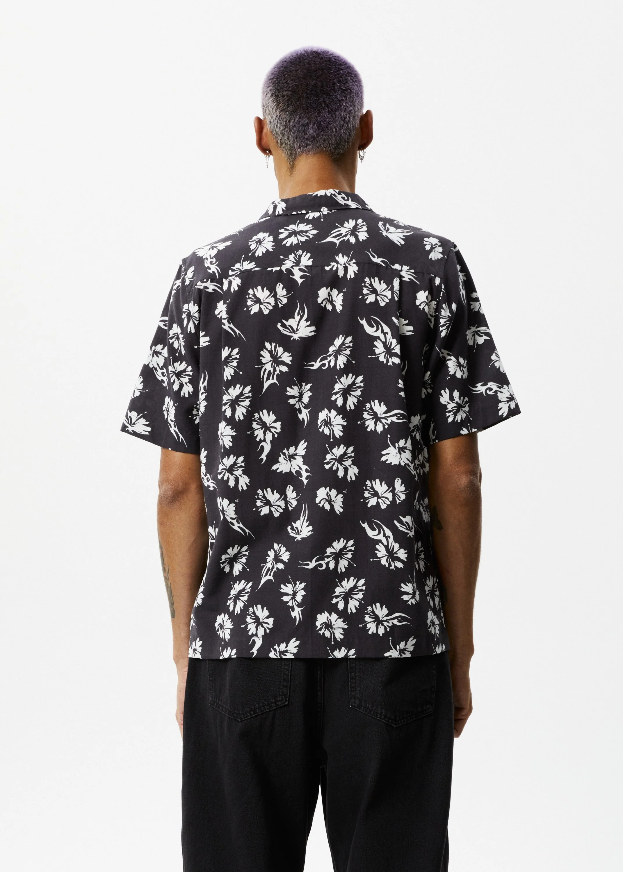 AFENDS Mens Hibiscus - Cuban Shirt - Black - Image 3