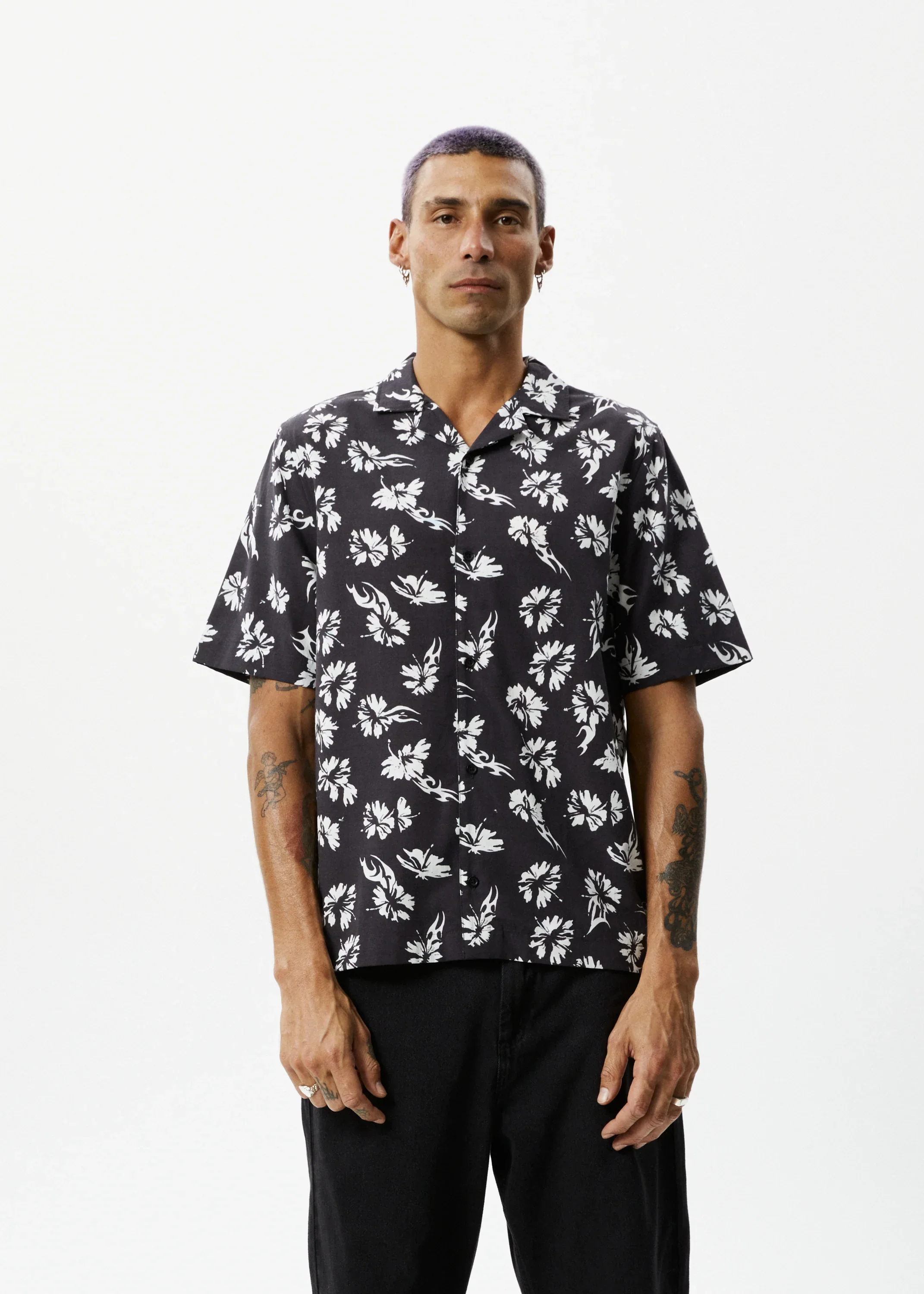 AFENDS Mens Hibiscus - Cuban Shirt - Black - Image 5