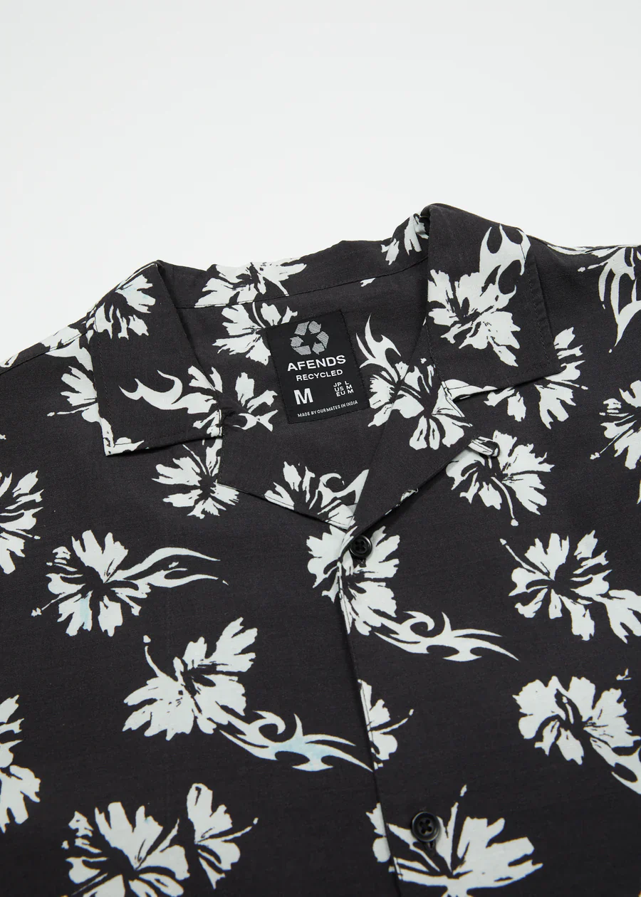 AFENDS Mens Hibiscus - Cuban Shirt - Black - Image 6