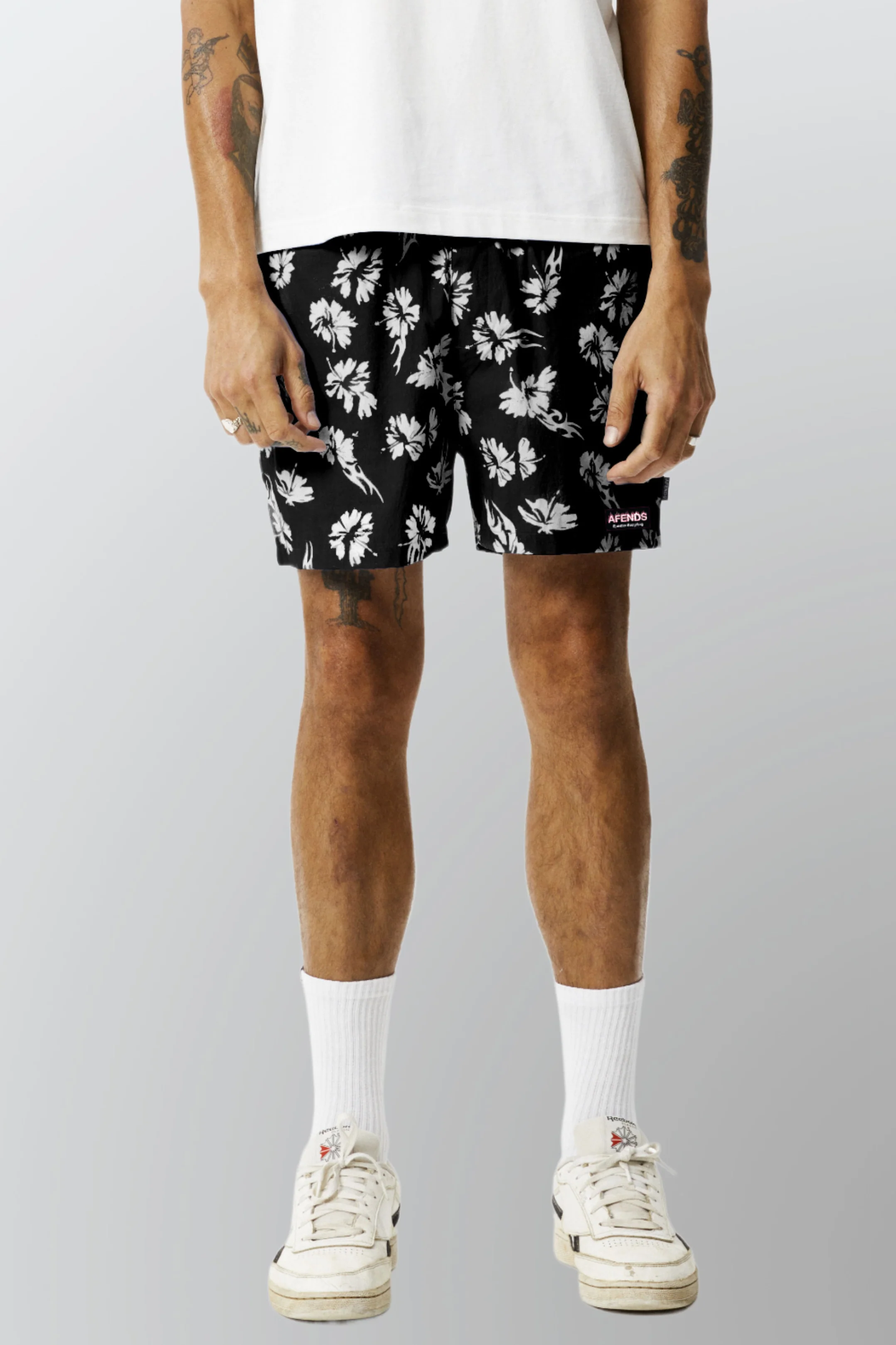 AFENDS Mens Hibiscus - Swim Short 18" - Black