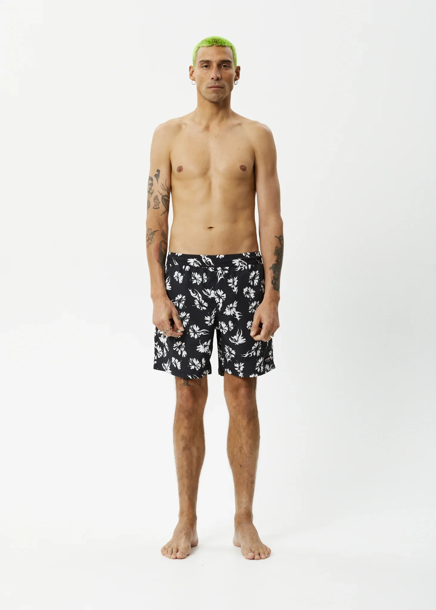 AFENDS Mens Hibiscus - Swim Short 18" - Black - Image 2