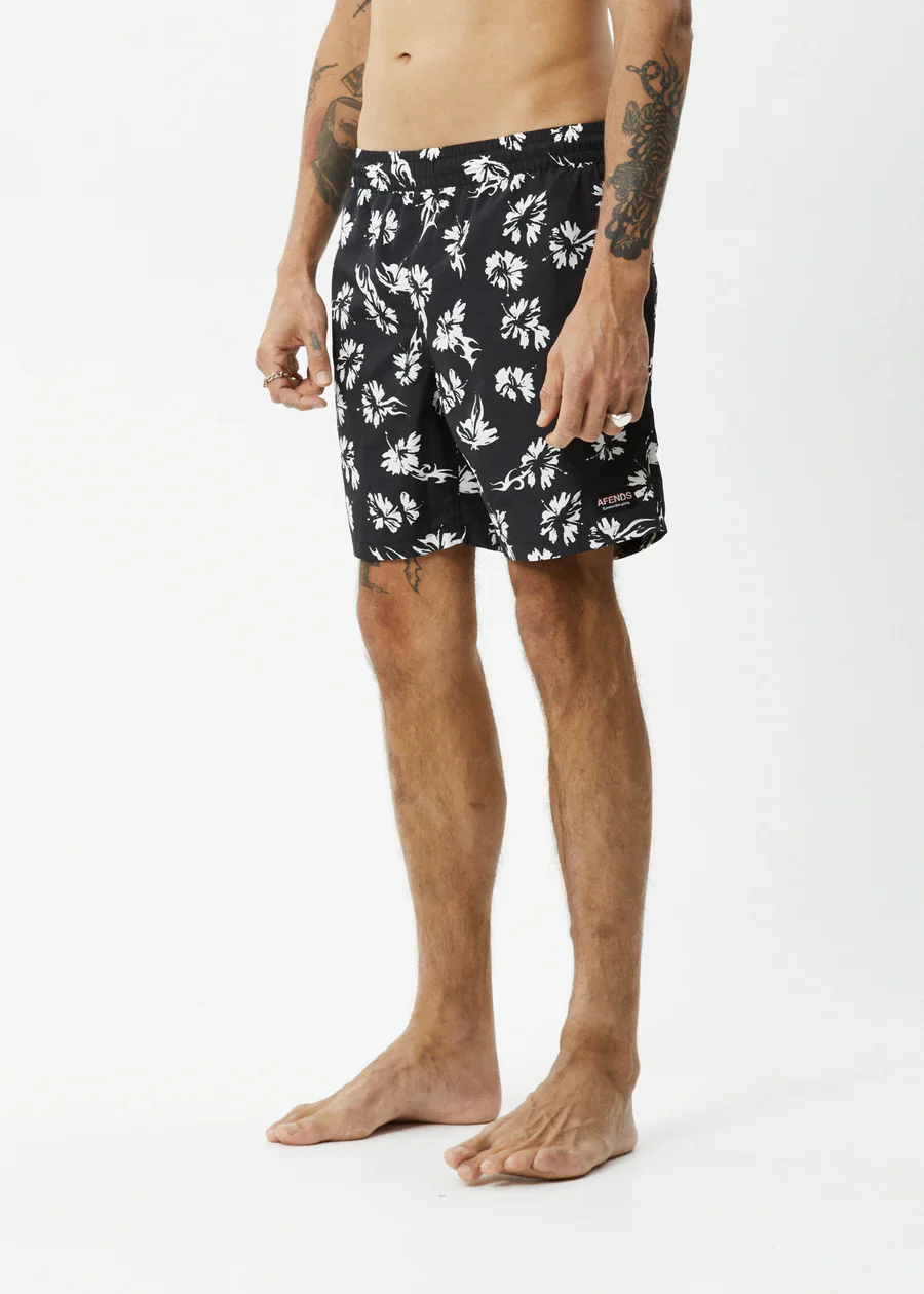 AFENDS Mens Hibiscus - Swim Short 18" - Black - Image 4