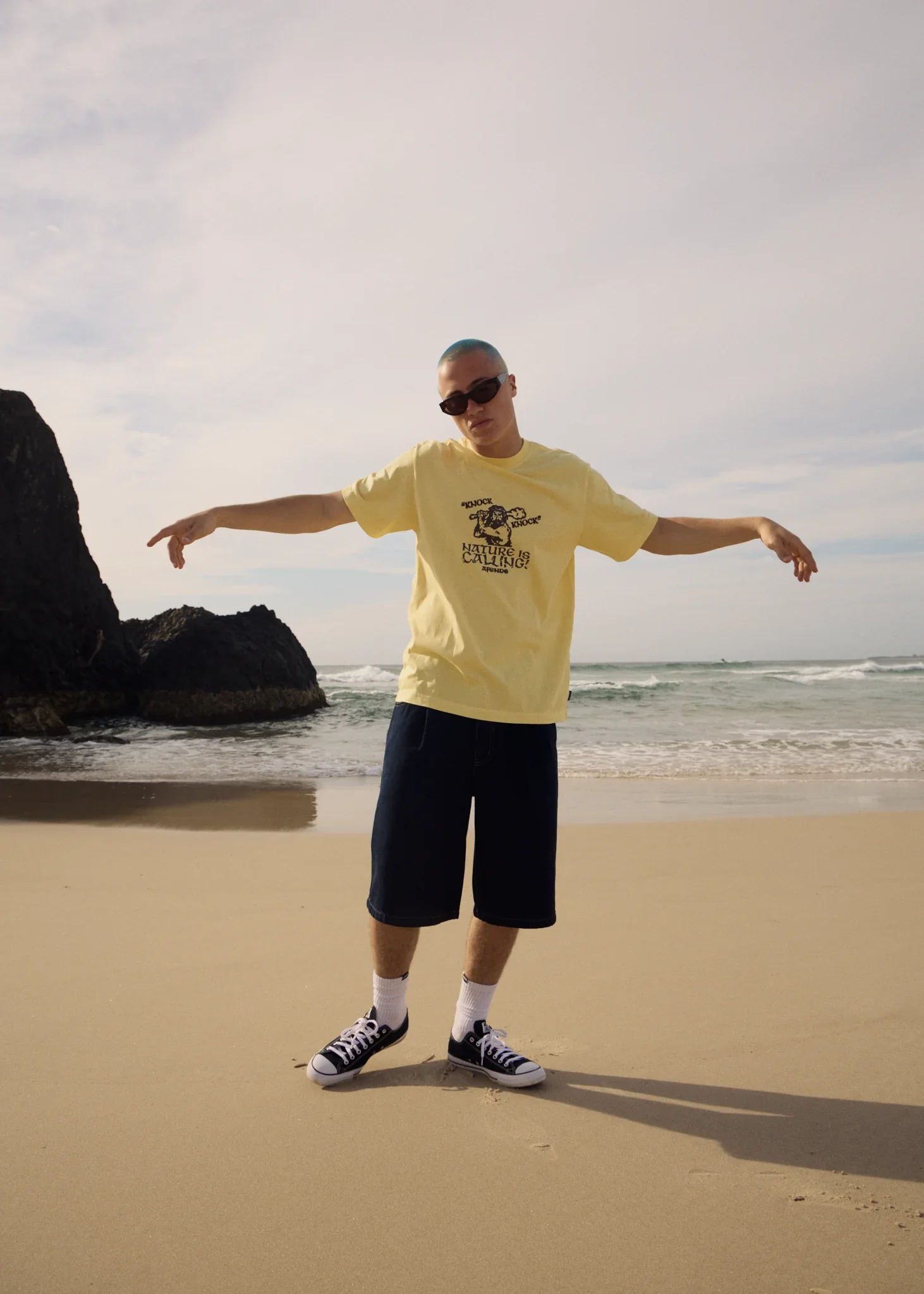 AFENDS Mens Knock Knock - Retro Tee - Washed Lemon - Image 4