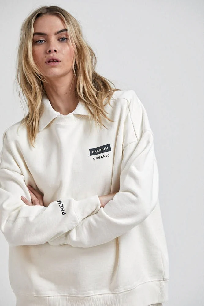 AFENDS MENS Maximum - Unisex Organic Crew Neck Jumper - Off White - Image 3