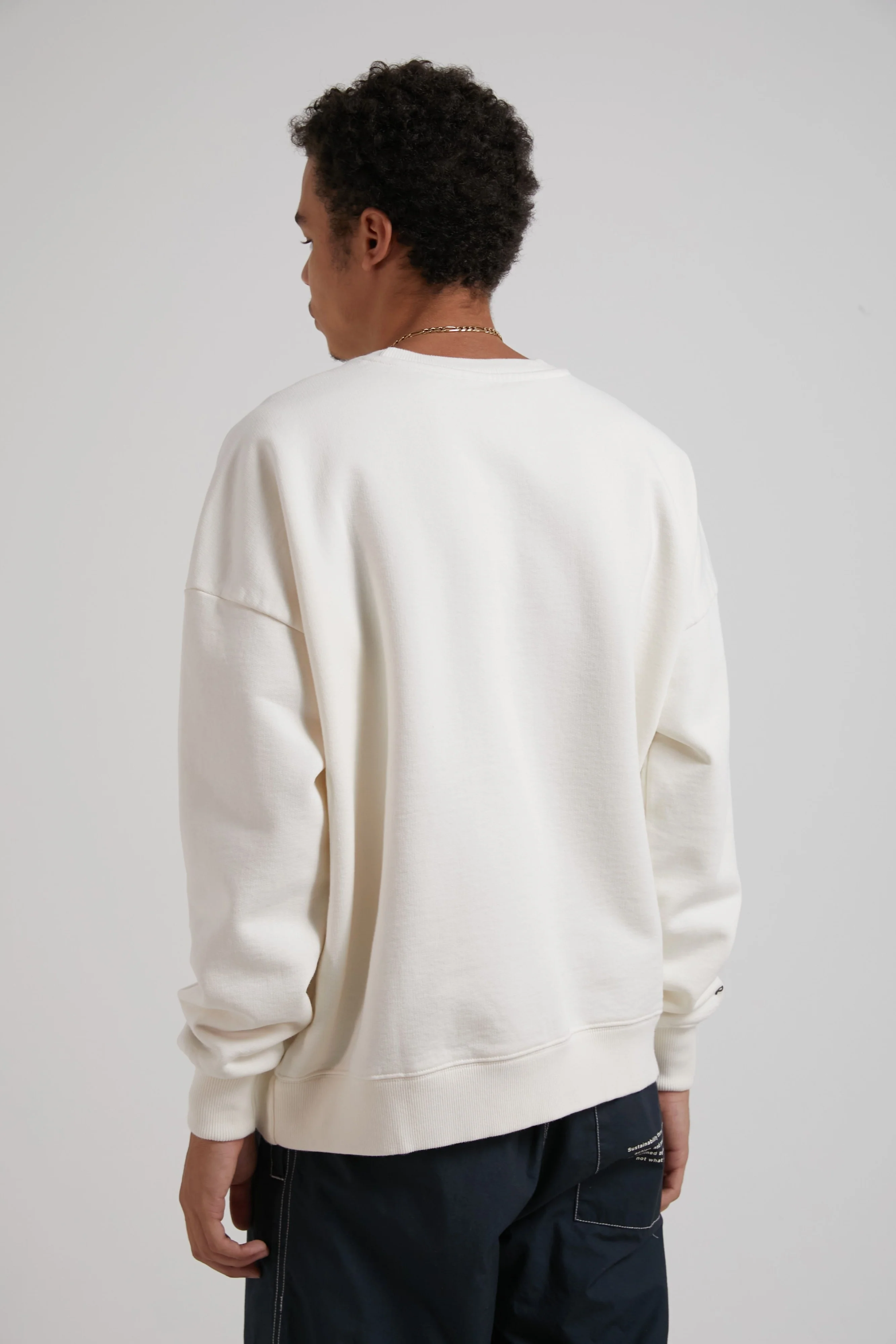 AFENDS MENS Maximum - Unisex Organic Crew Neck Jumper - Off White - Image 4
