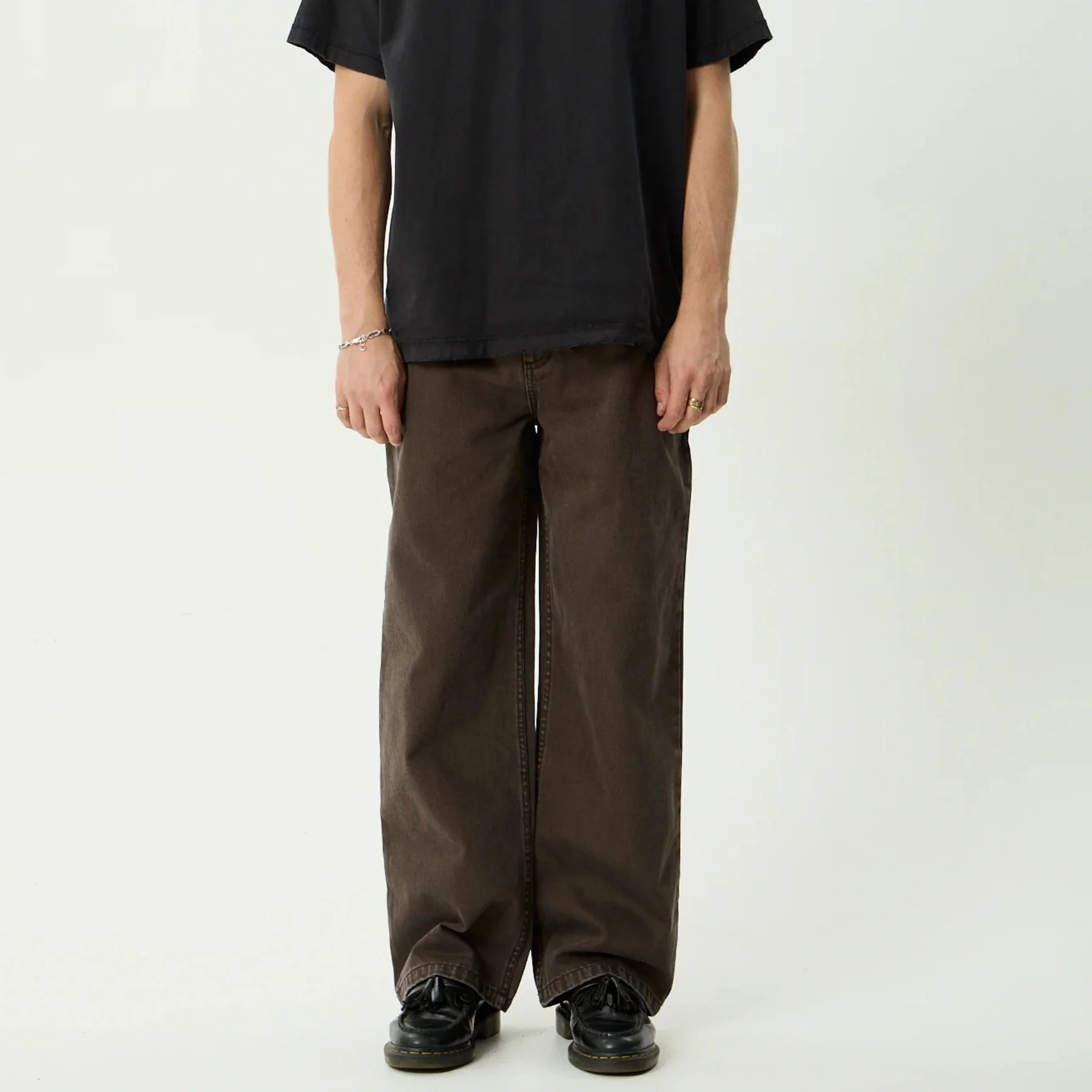 AFENDS Mens Pablo Denim Baggy Fit Jean in Washed Coffee - Image 2