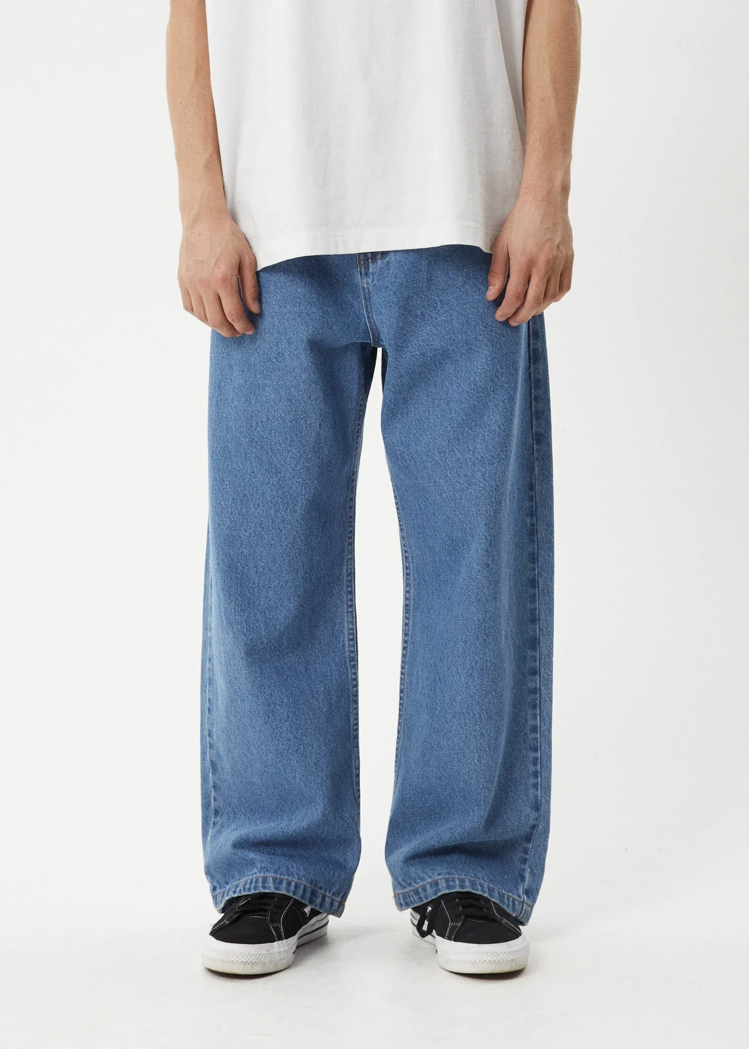 AFENDS Mens Pablo Denim Baggy Jean in Worn Blue - Image 2
