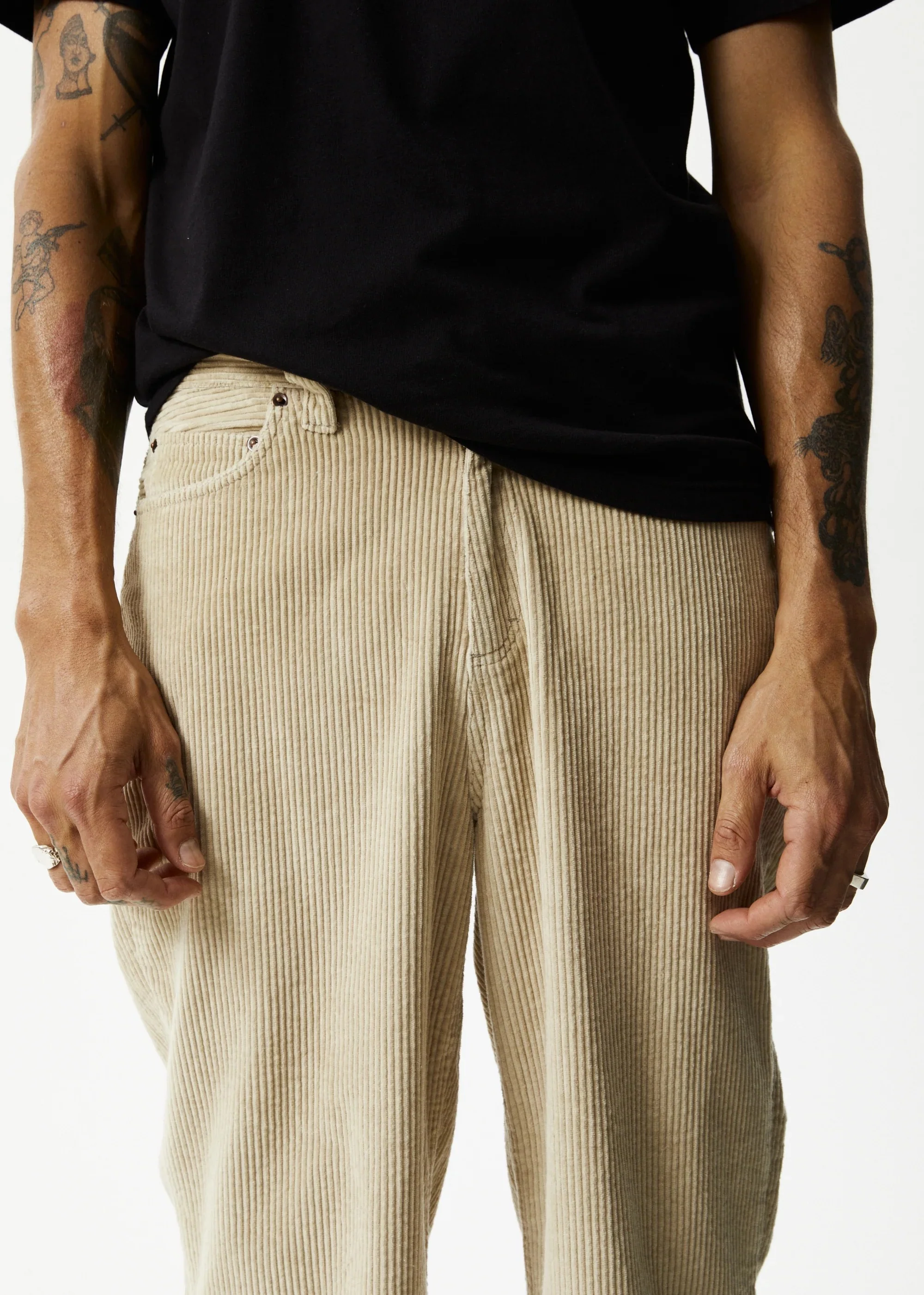 AFENDS Mens Pablo - Organic Corduroy Baggy Pants - Dark Ecru - Image 2