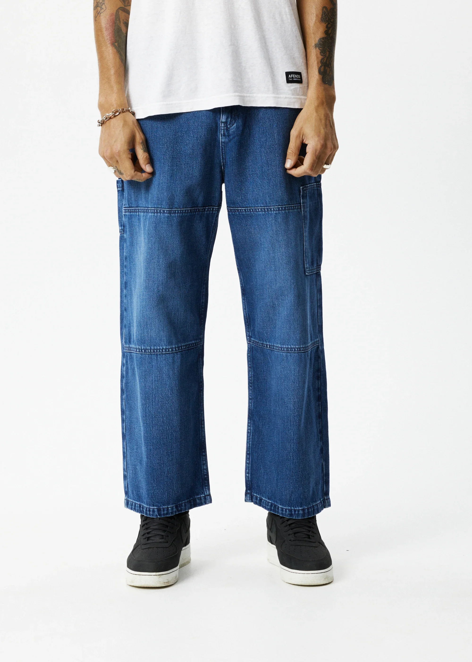 AFENDS Mens Richmond Denim Baggy Carpenter Jeans - Authentic Blue - Image 4