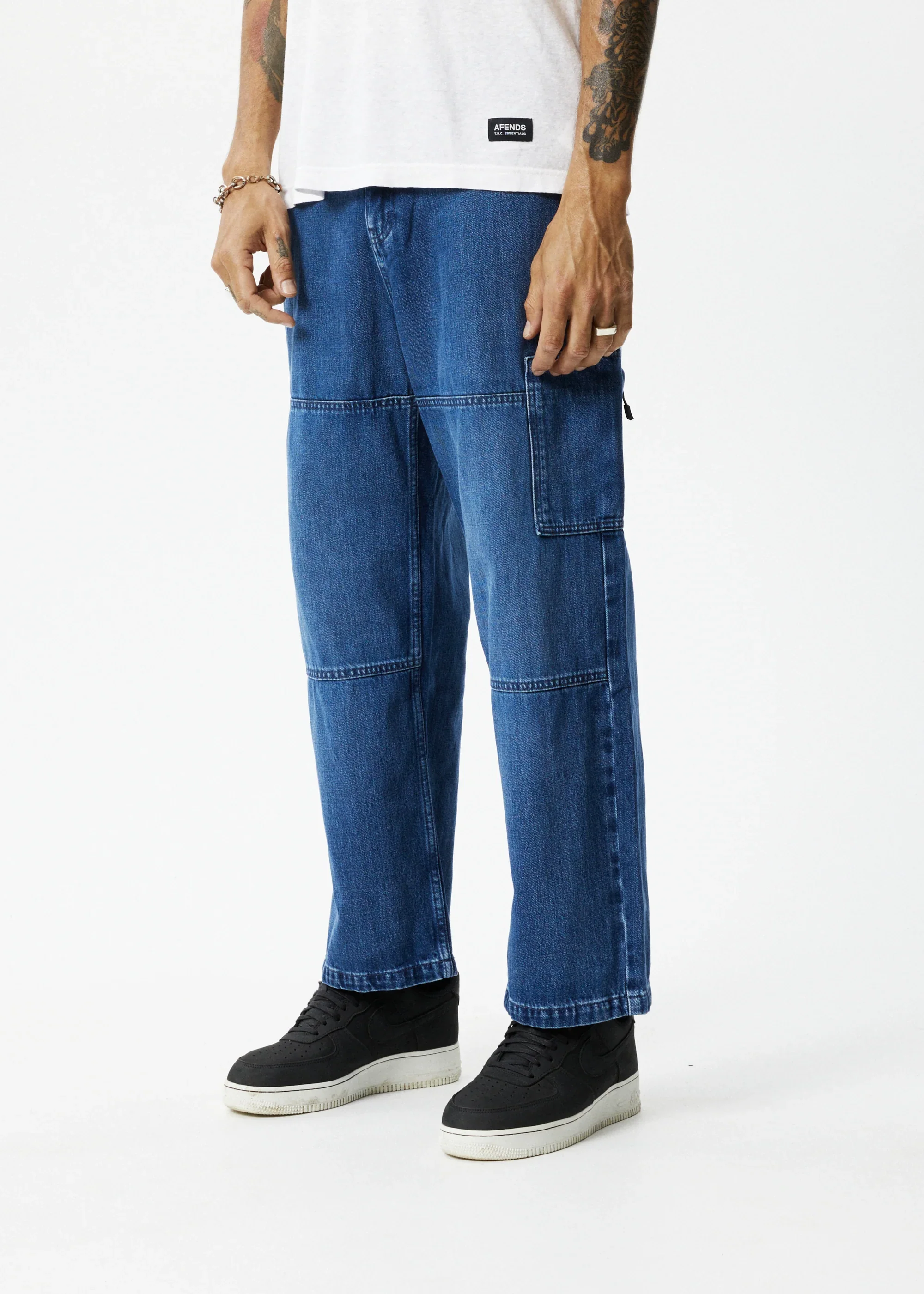 AFENDS Mens Richmond Denim Baggy Carpenter Jeans - Authentic Blue - Image 5