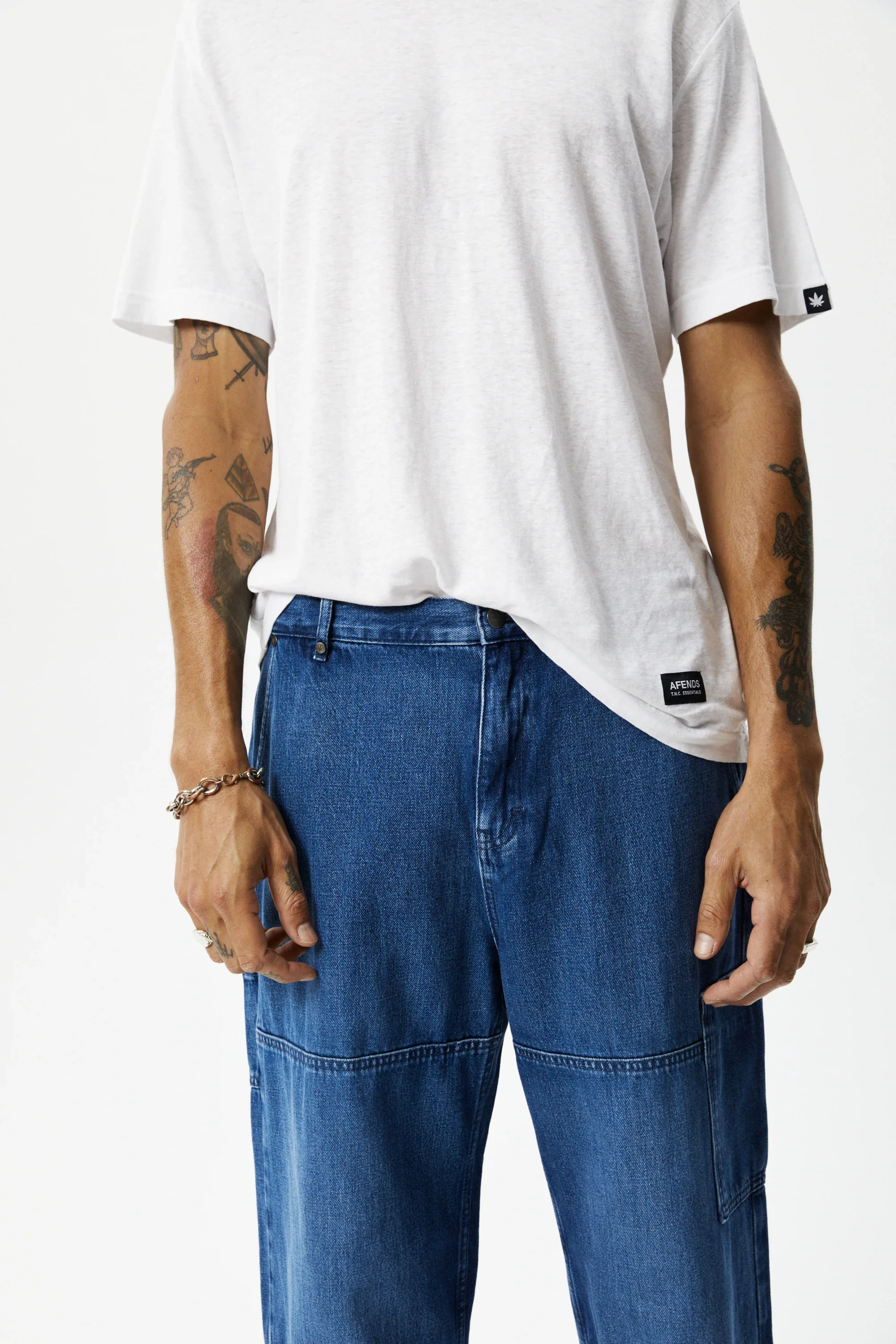 AFENDS Mens Richmond Denim Baggy Carpenter Jeans - Authentic Blue - Image 7
