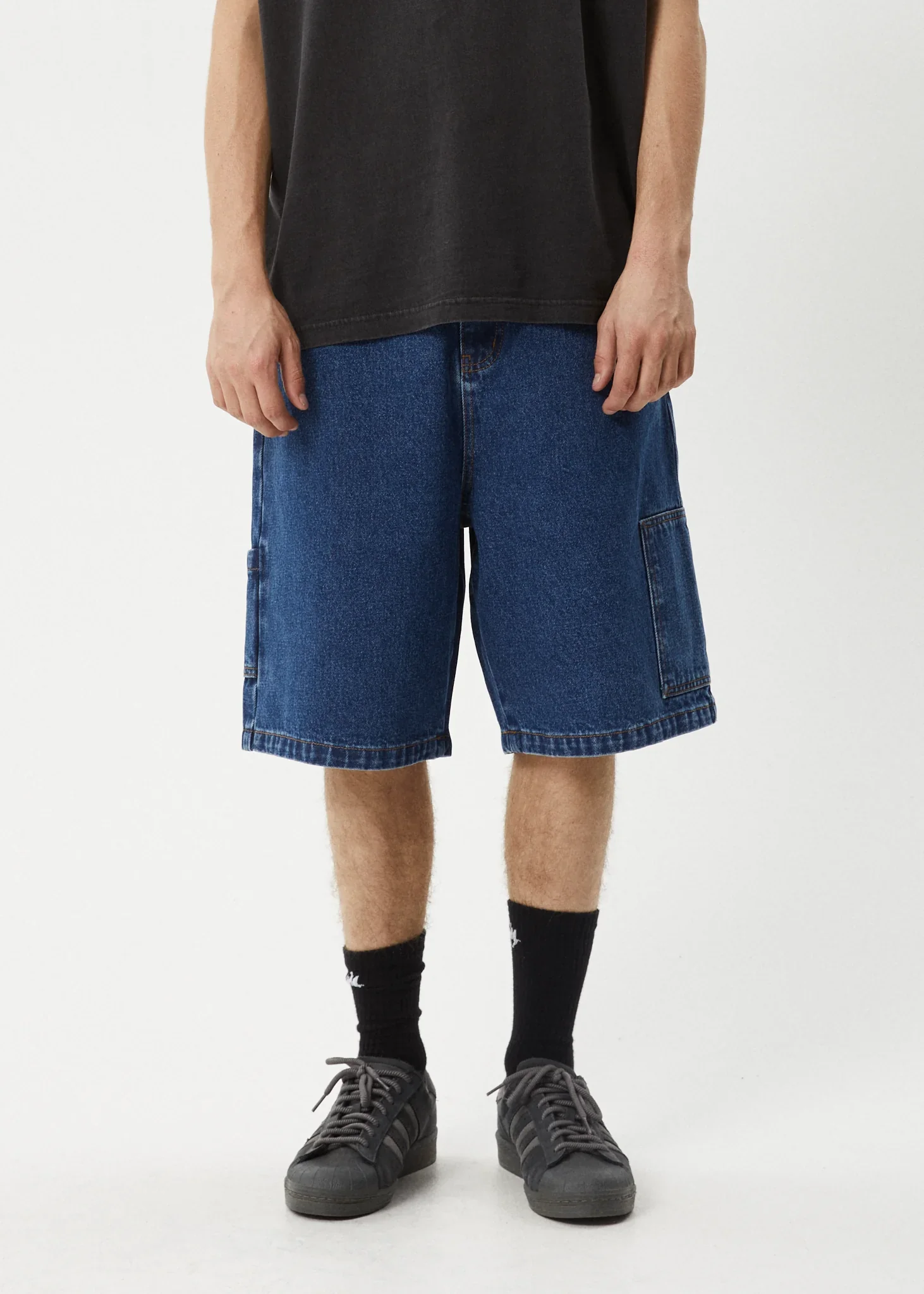 AFENDS Mens Scorched Harper - Denim Baggy Fit Carpenter Short 22 Inch - Authentic Blue - Image 2
