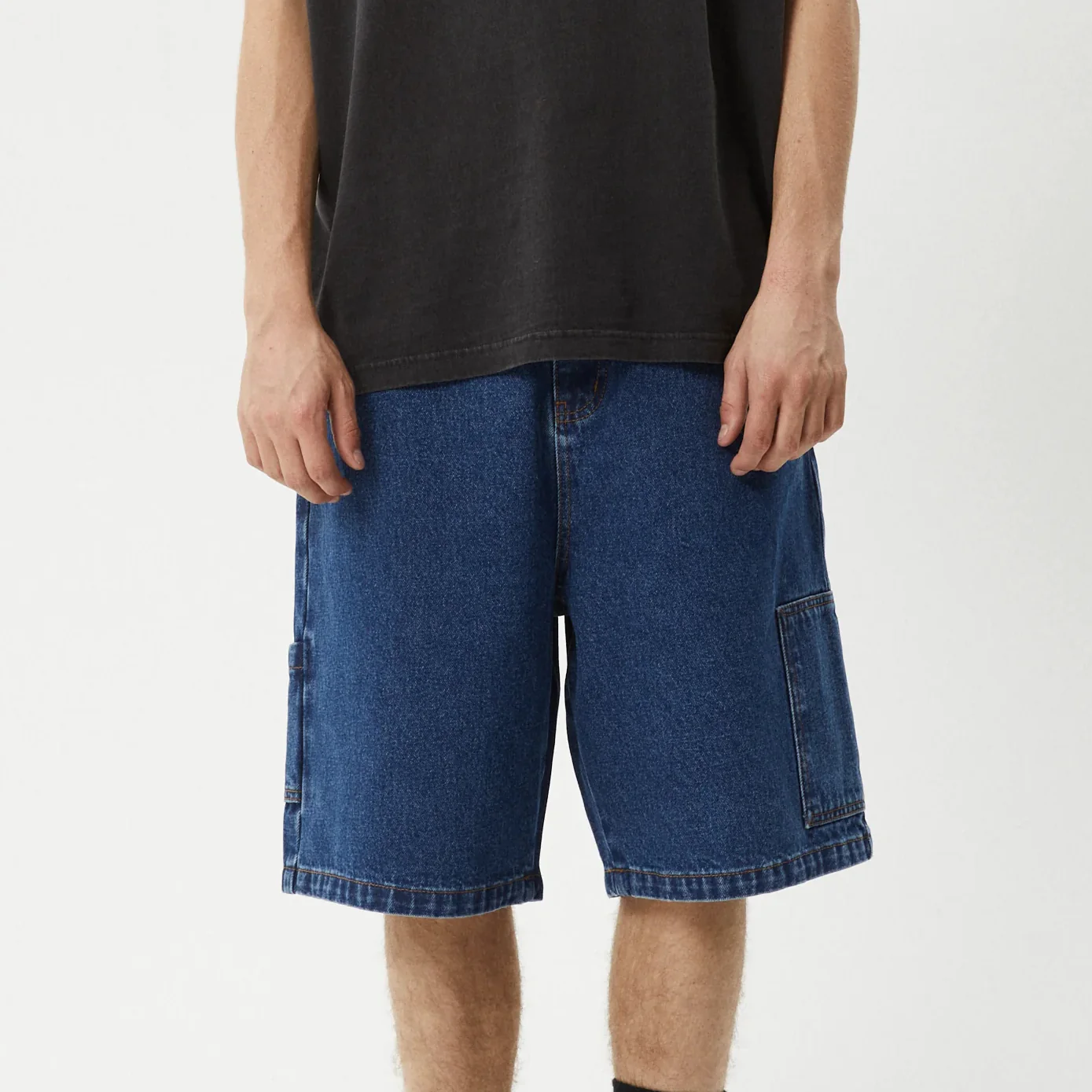 AFENDS Mens Scorched Harper - Denim Baggy Fit Carpenter Short 22 Inch - Authentic Blue - Image 5