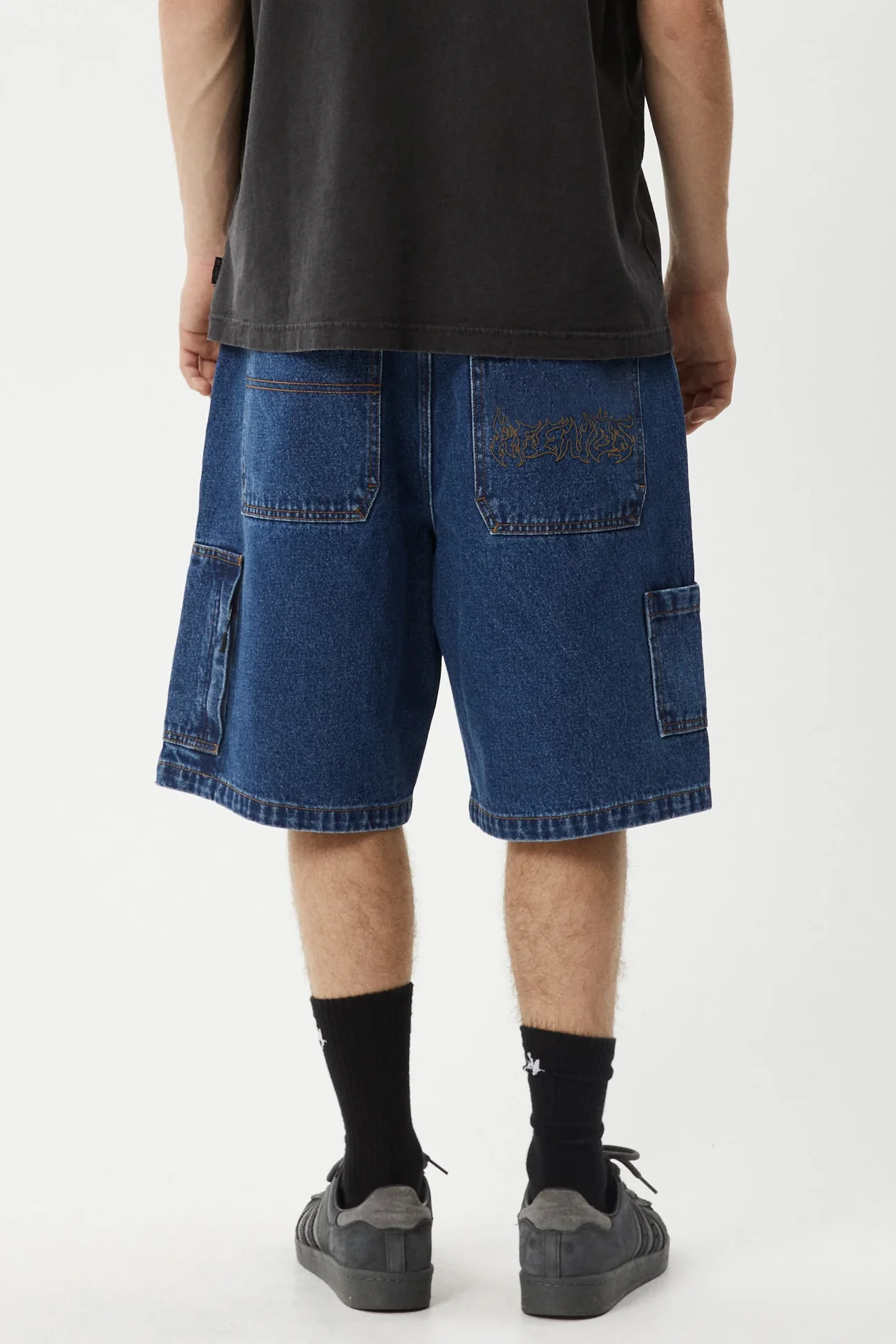 AFENDS Mens Scorched Harper - Denim Baggy Fit Carpenter Short 22 Inch - Authentic Blue - Image 7