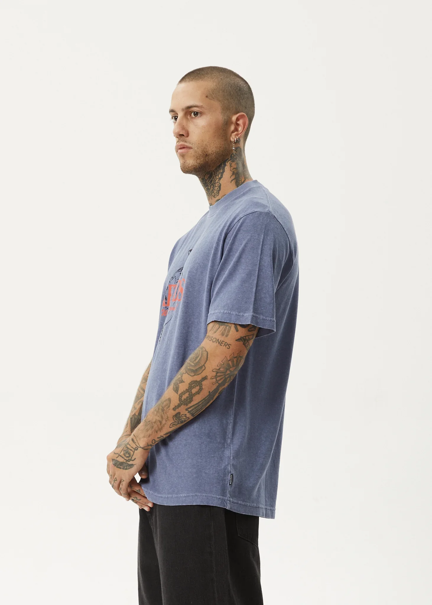 AFENDS Mens Screwed - Retro Fit Tee - Washed Marlin - Image 3
