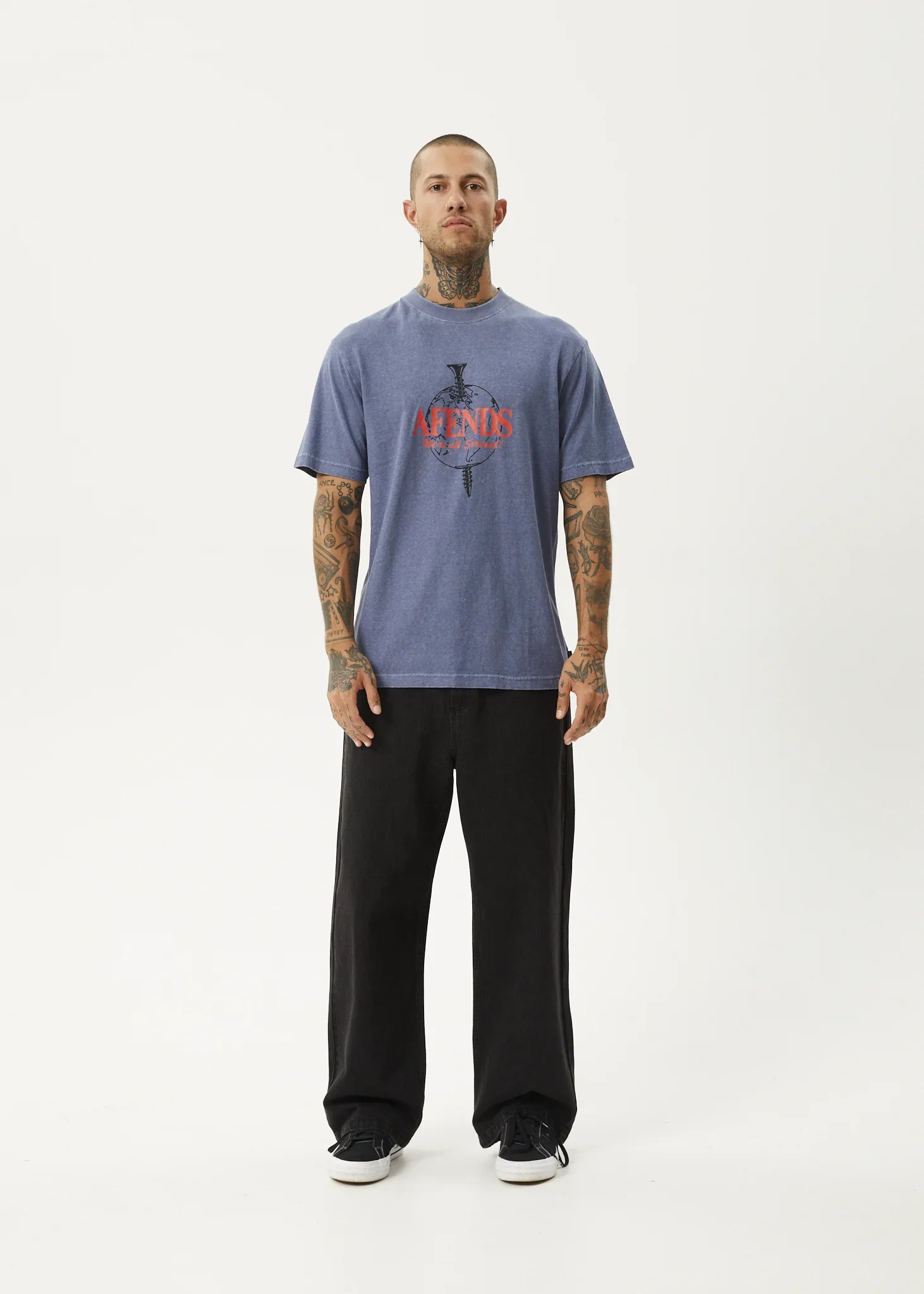 AFENDS Mens Screwed - Retro Fit Tee - Washed Marlin - Image 5