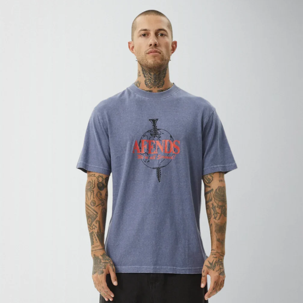 AFENDS Mens Screwed - Retro Fit Tee - Washed Marlin - Image 7