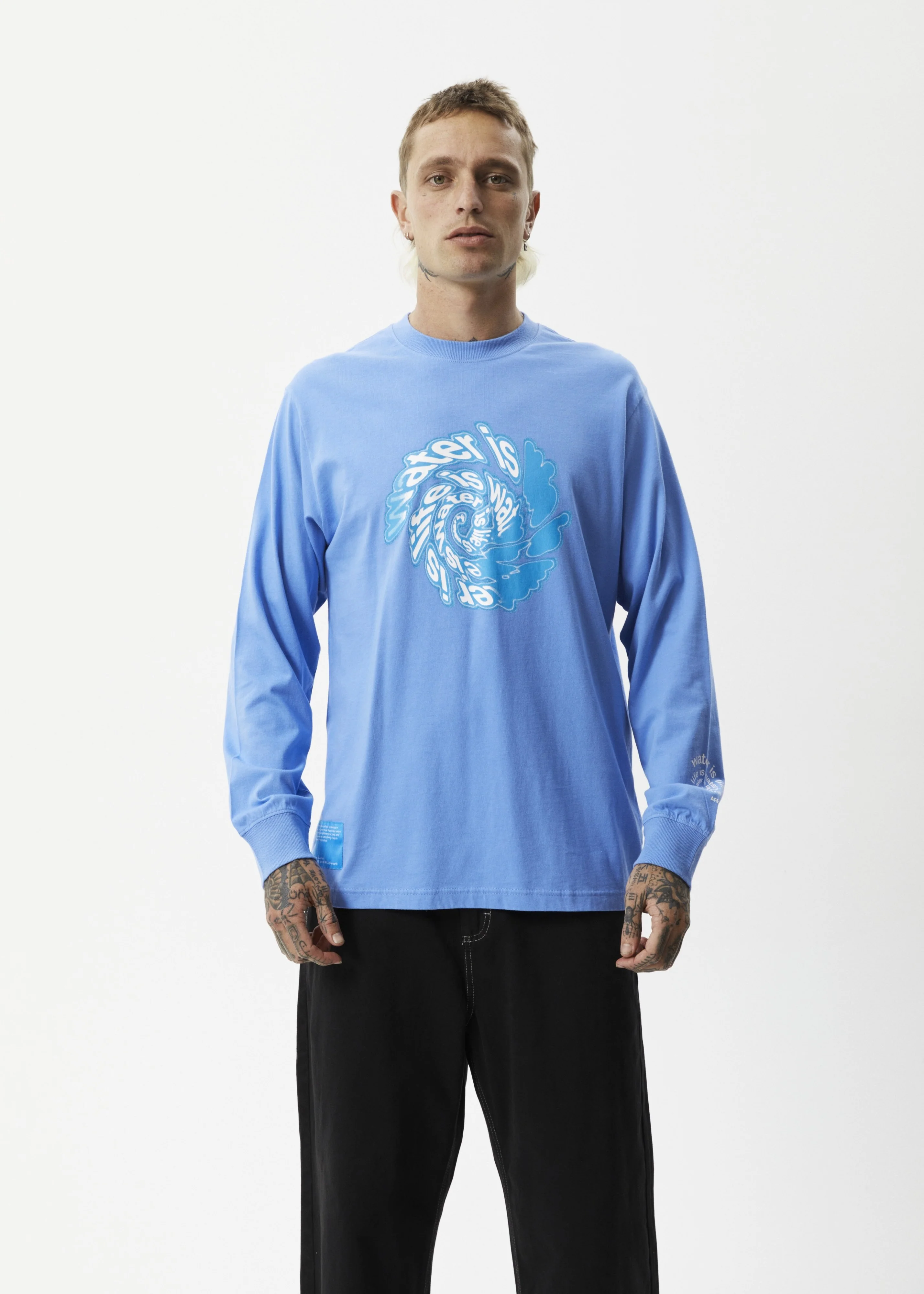 AFENDS Mens Water is Life Long Sleeve Graphic T- Shirt - Arctic Blue - Image 2