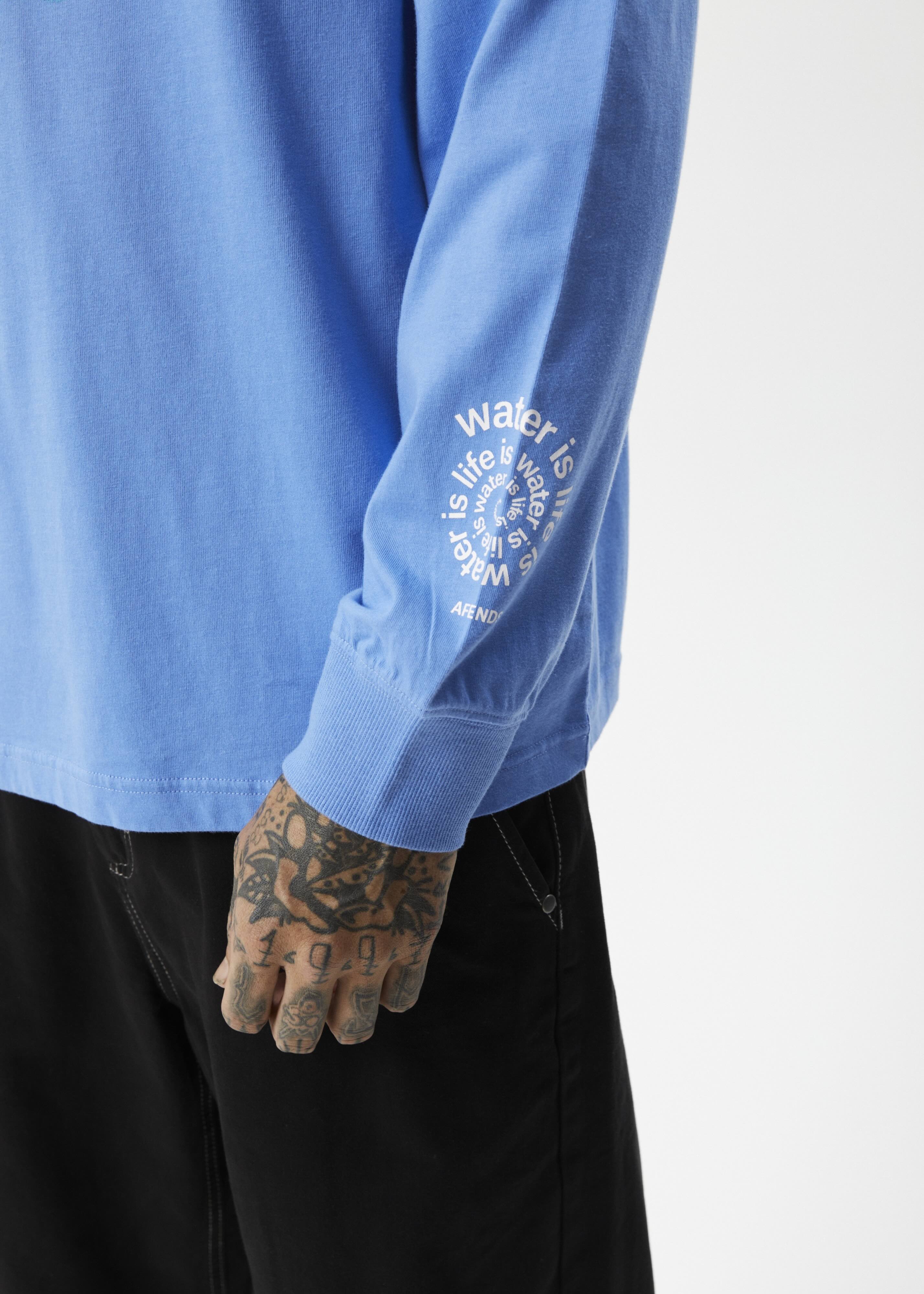 AFENDS Mens Water is Life Long Sleeve Graphic T- Shirt - Arctic Blue - Image 3