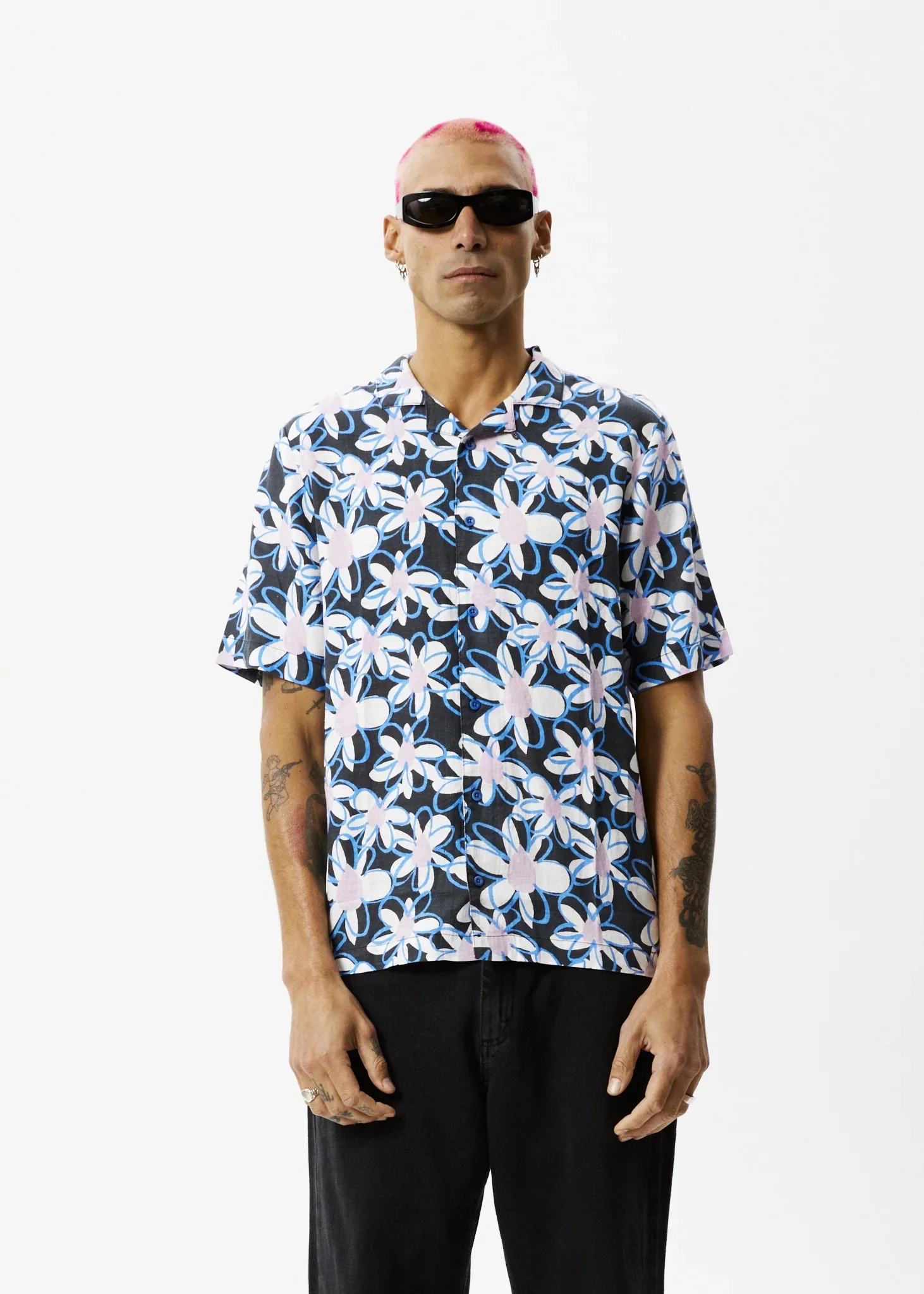 AFENDS Mens Waterfall - Cuban Short Sleeve Shirt - Stone Black - Image 4