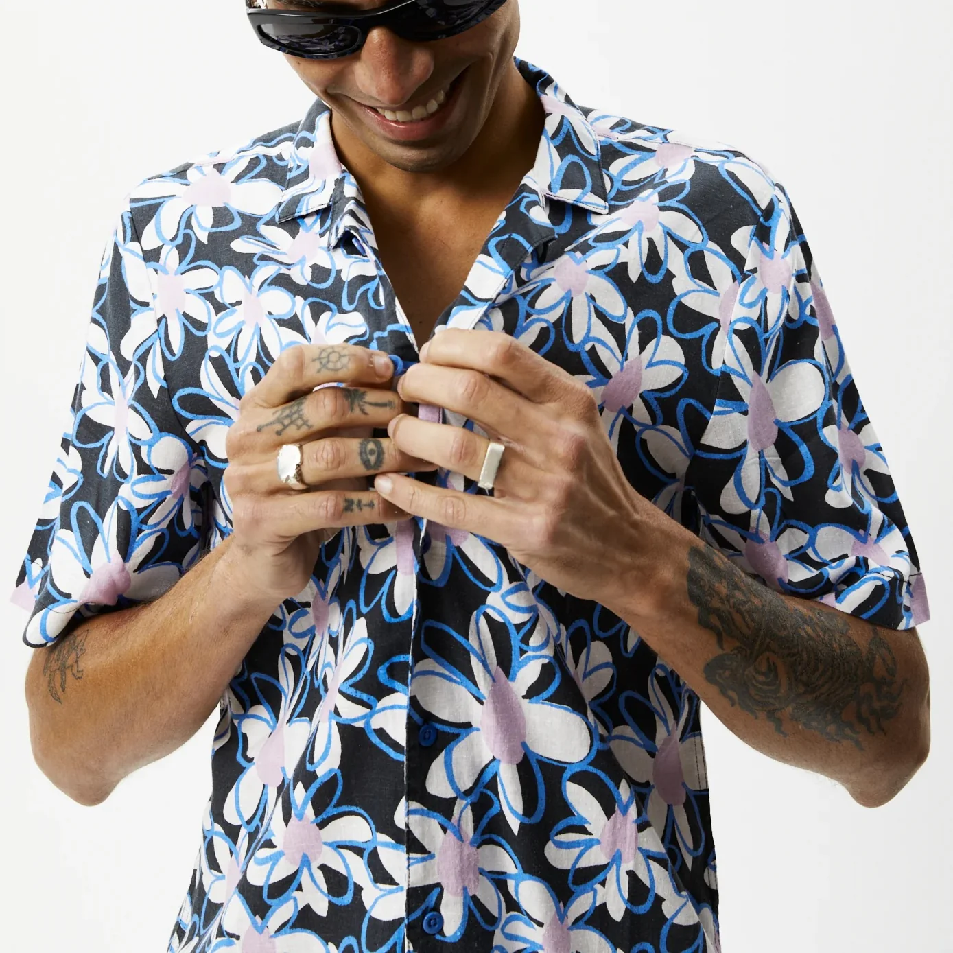AFENDS Mens Waterfall - Cuban Short Sleeve Shirt - Stone Black - Image 5