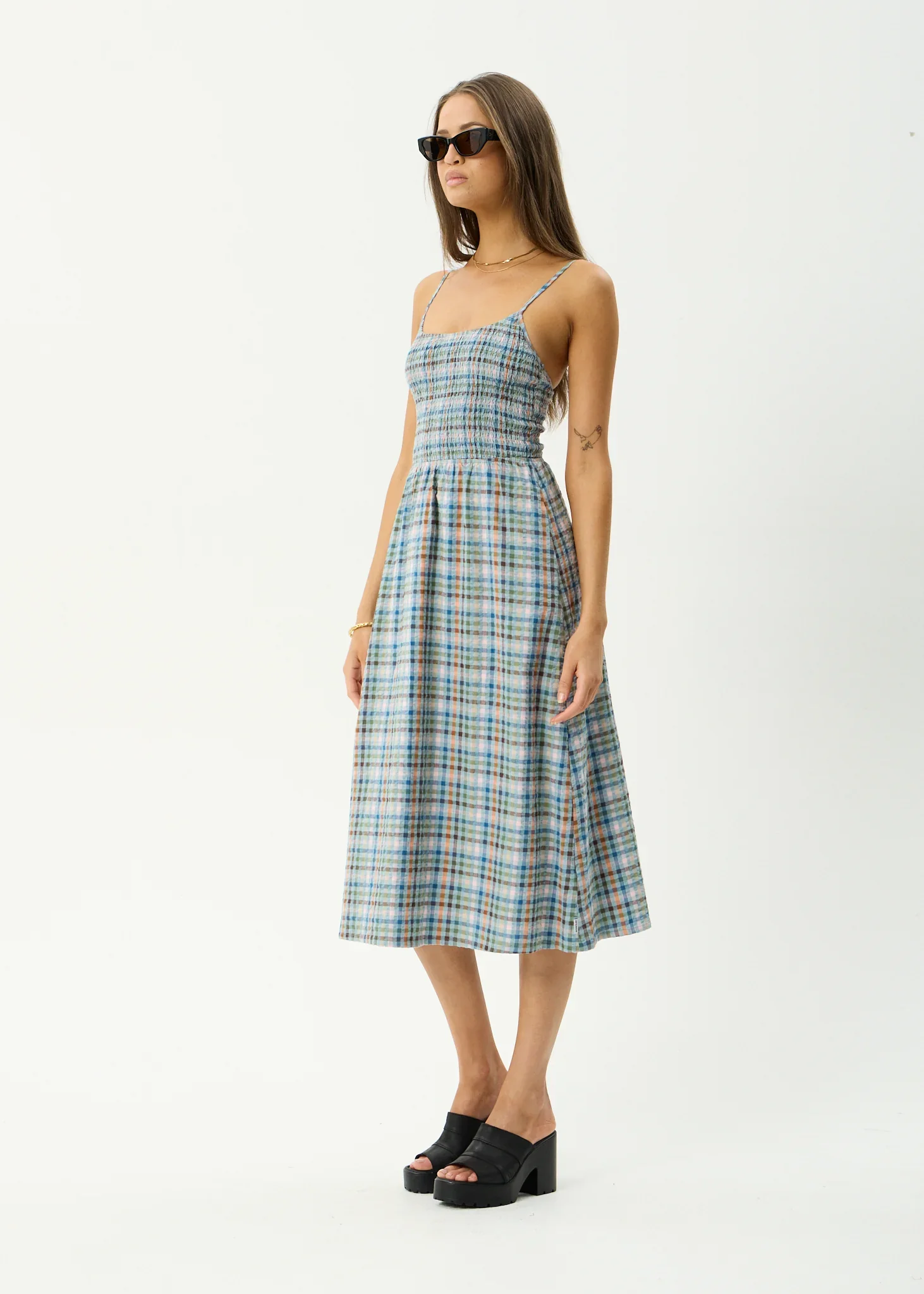 AFENDS Womens Amelie Check Seersucker Midi Dress in Multi - Image 3