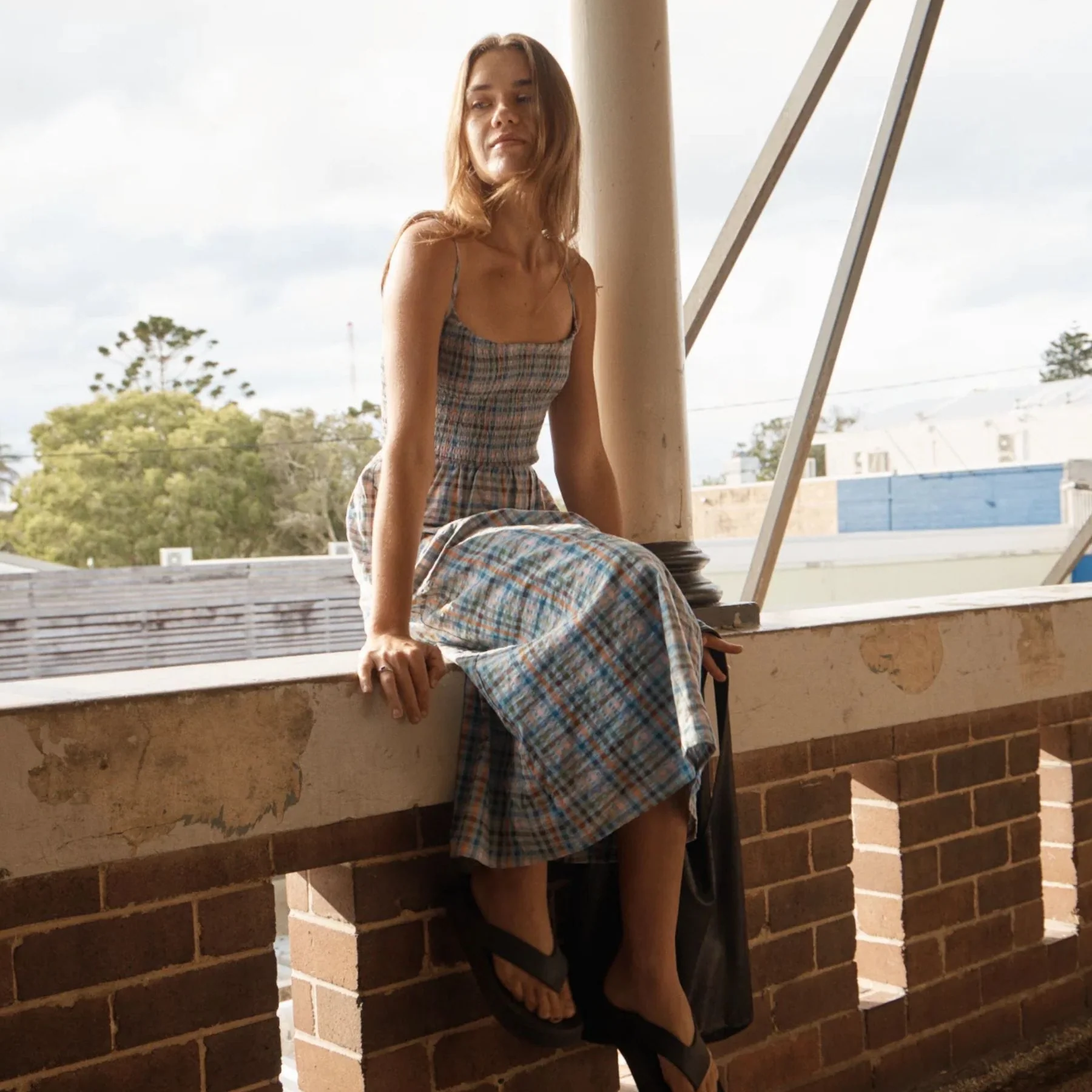AFENDS Womens Amelie Check Seersucker Midi Dress in Multi - Image 6