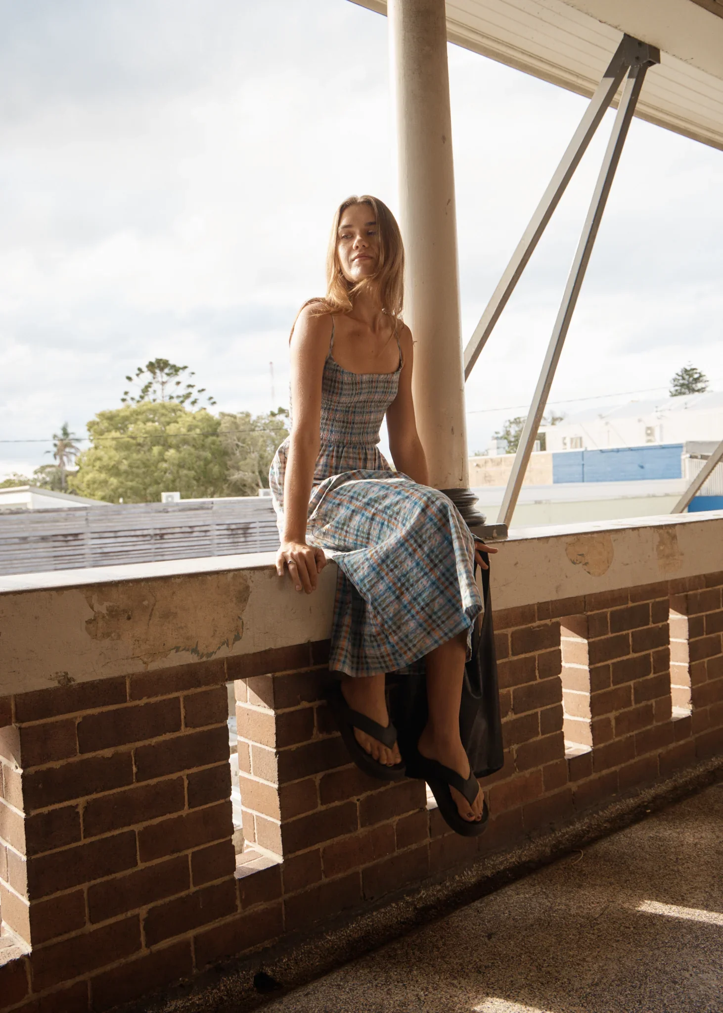 AFENDS Womens Amelie Check Seersucker Midi Dress in Multi - Image 8