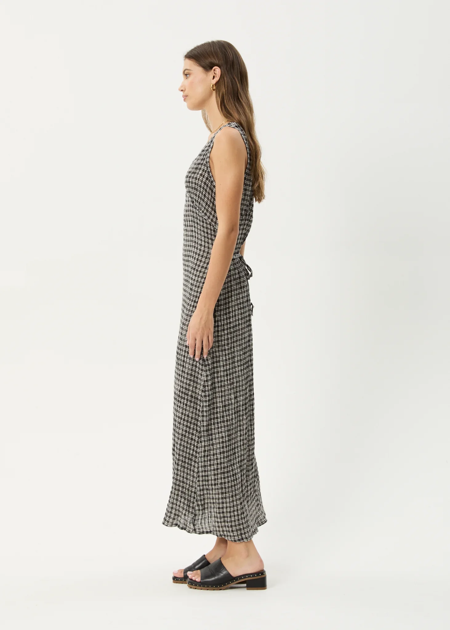 AFENDS Womens Asta Seersucker Maxi Dress in Steel Check - Image 10