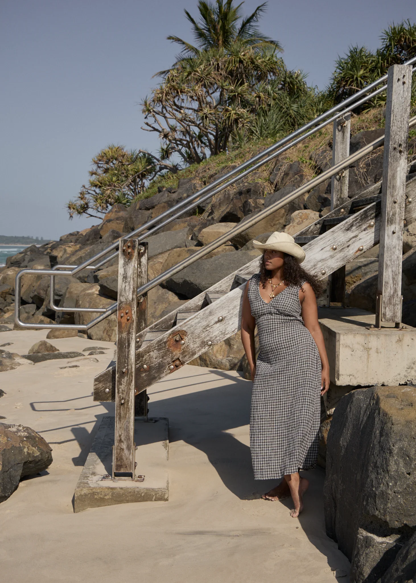 AFENDS Womens Asta Seersucker Maxi Dress in Steel Check - Image 15