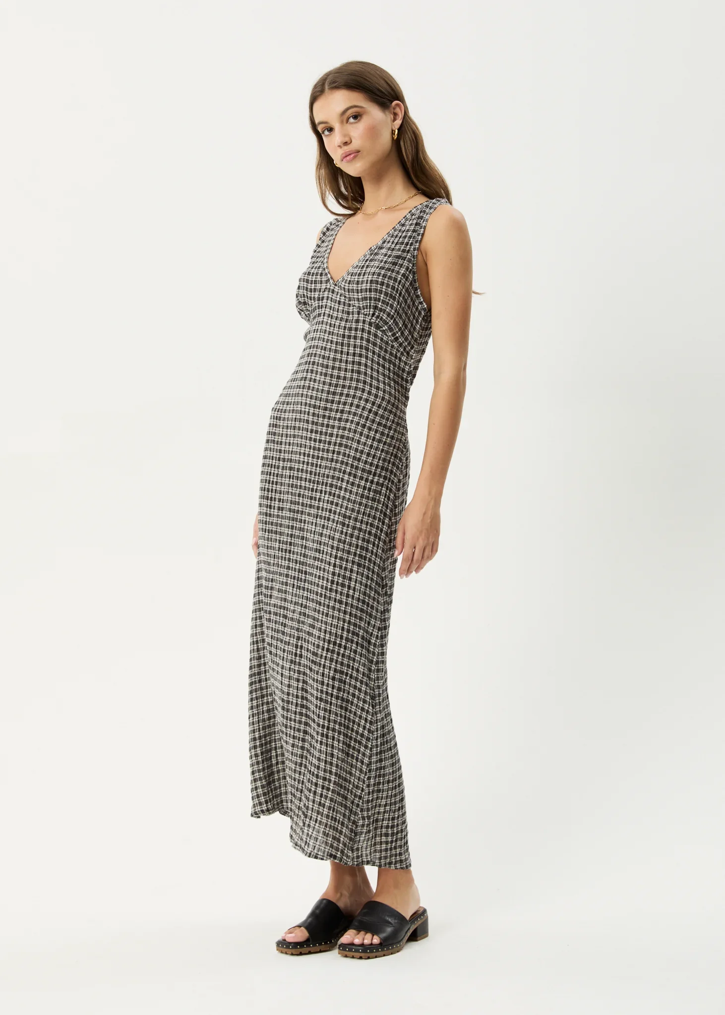AFENDS Womens Asta Seersucker Maxi Dress in Steel Check - Image 4