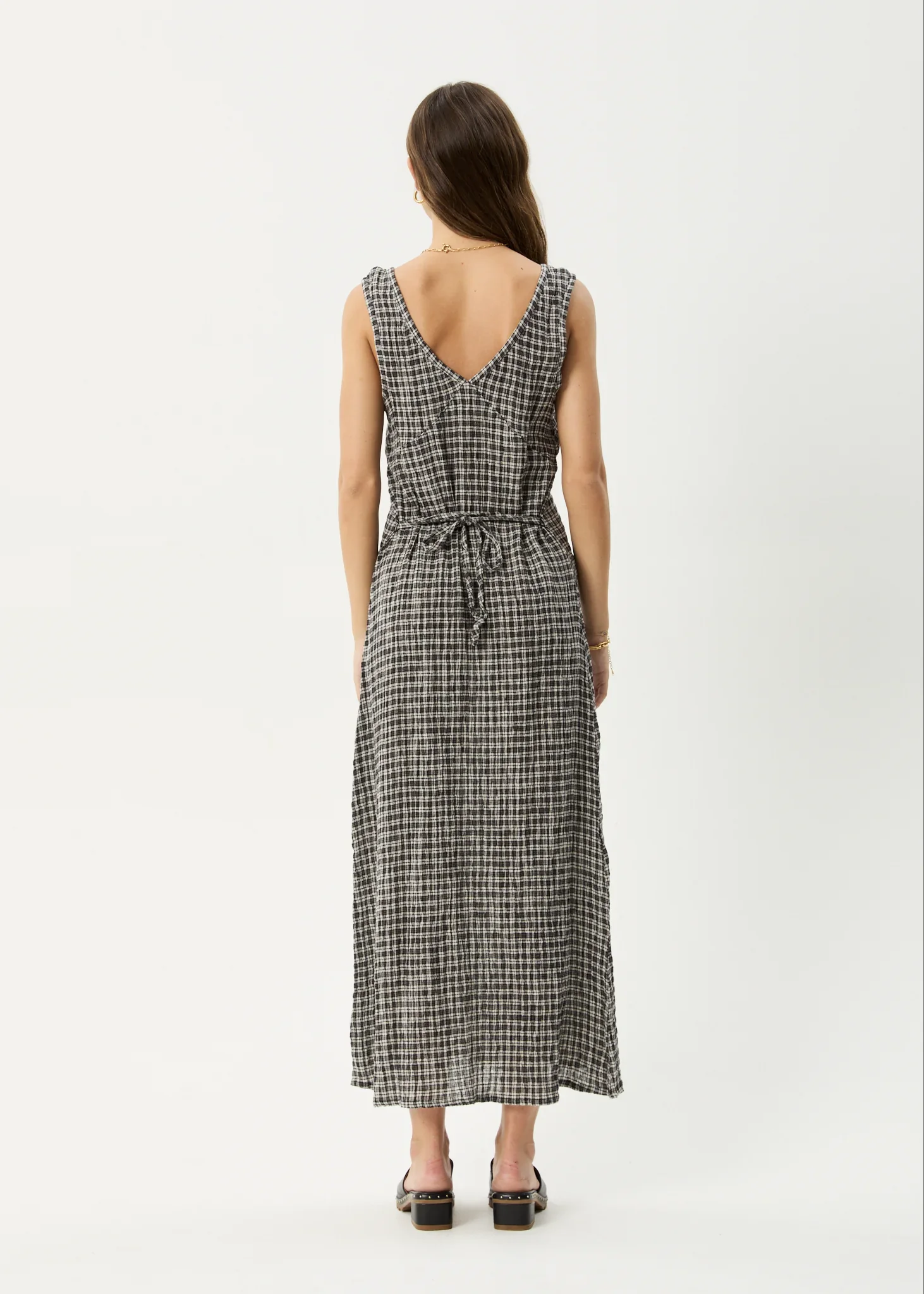 AFENDS Womens Asta Seersucker Maxi Dress in Steel Check - Image 5