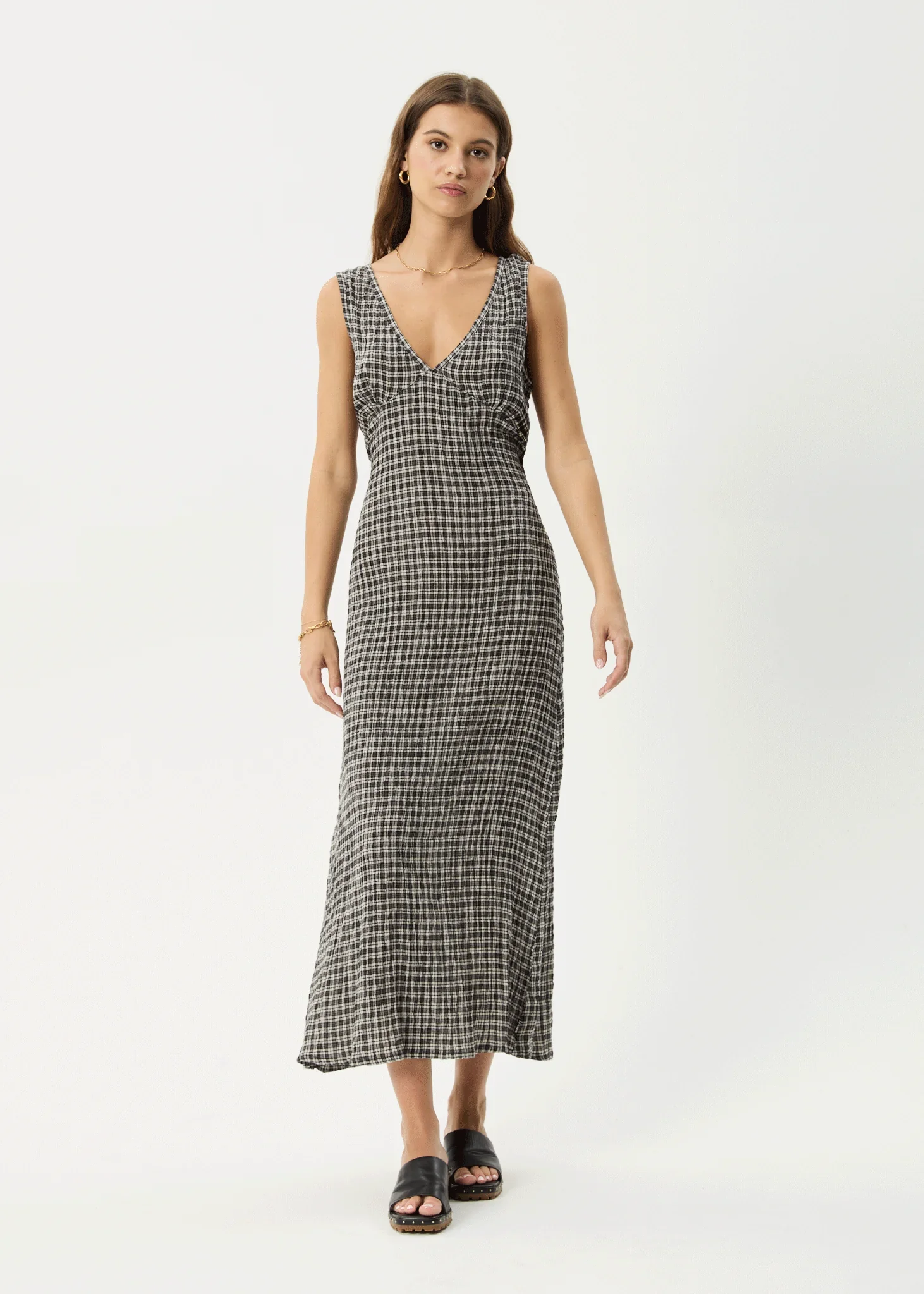 AFENDS Womens Asta Seersucker Maxi Dress in Steel Check - Image 6