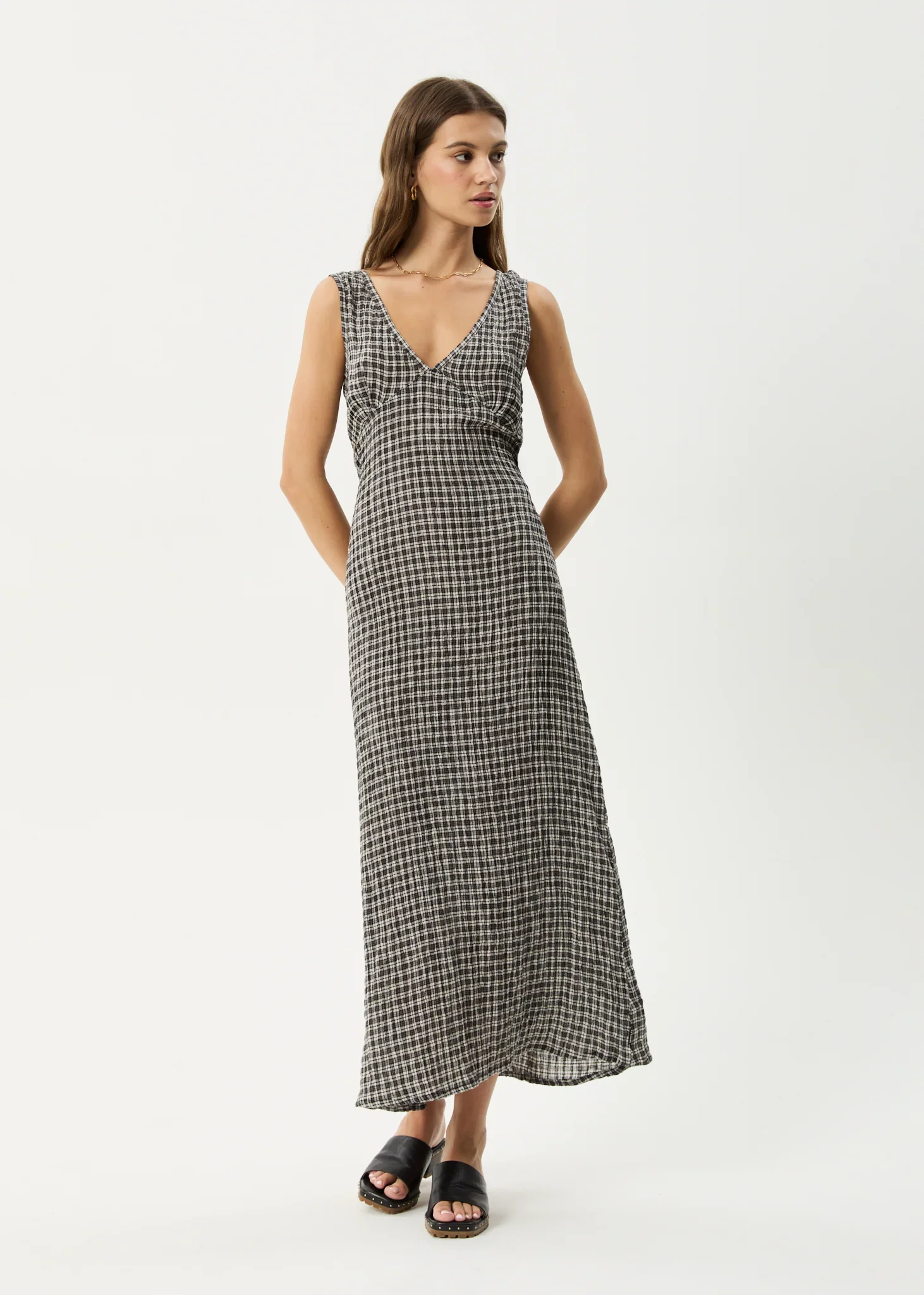 AFENDS Womens Asta Seersucker Maxi Dress in Steel Check - Image 7