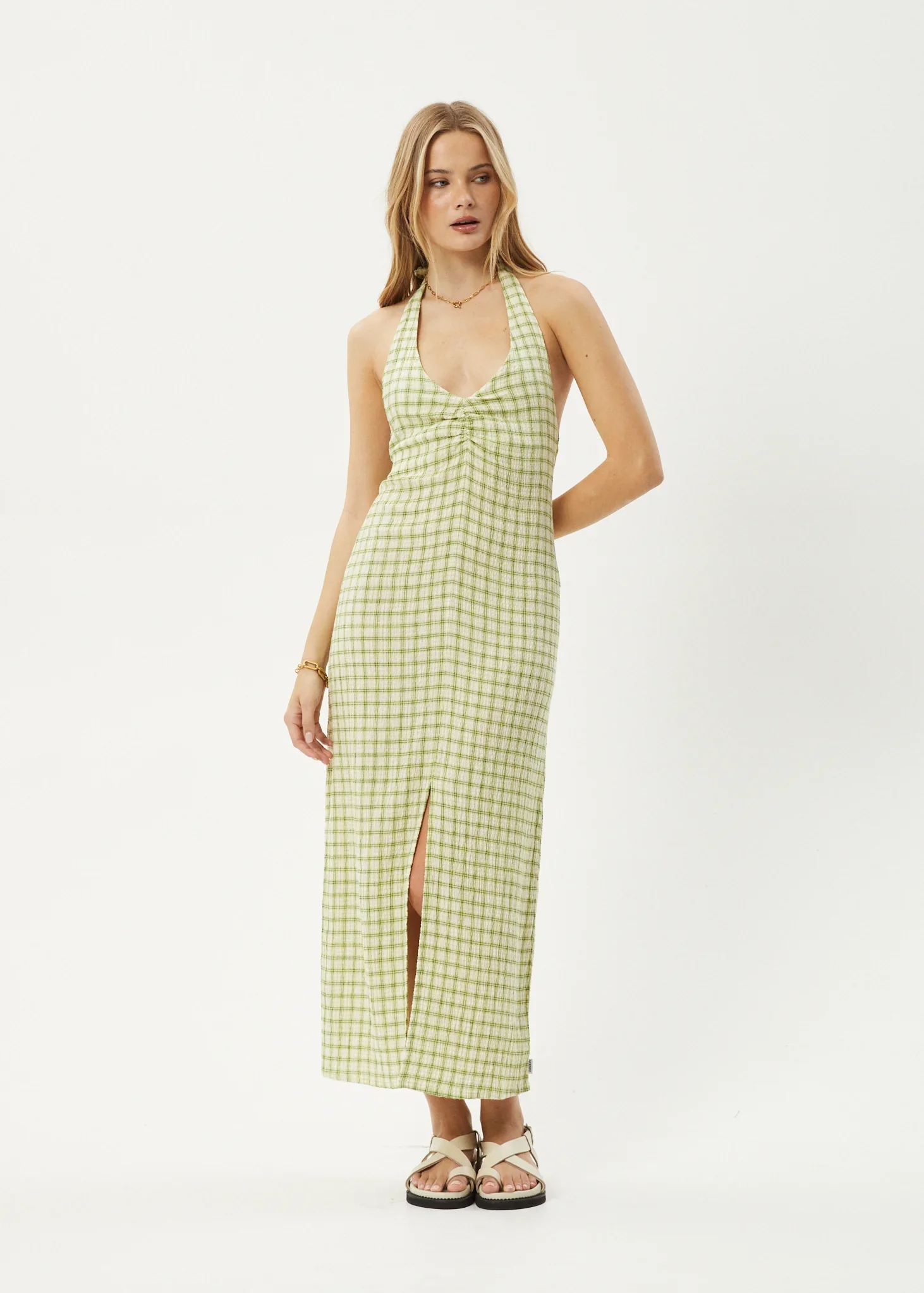 AFENDS Womens Darcy - Check Maxi Dress - Lemongrass Check - Image 6