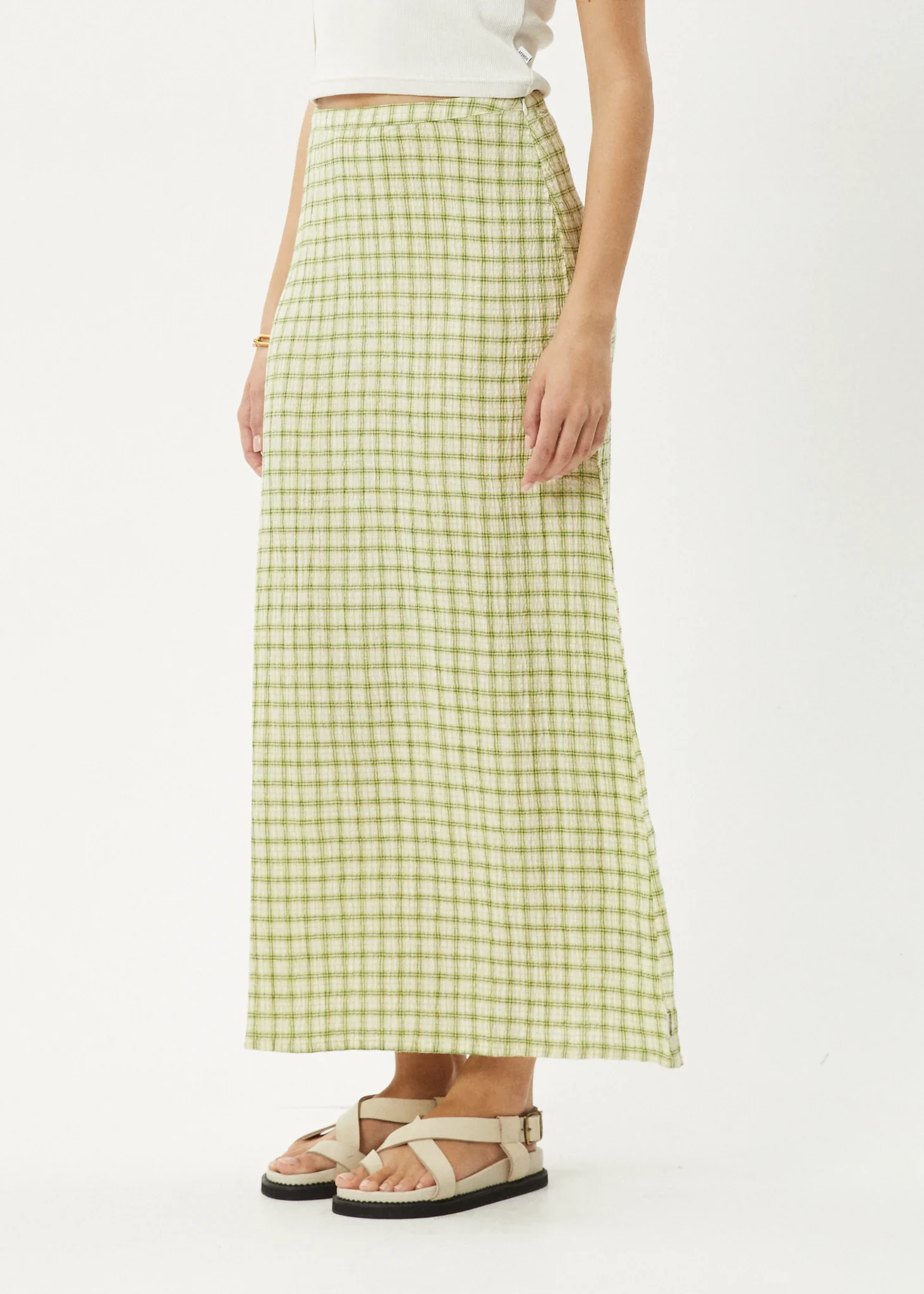 AFENDS Womens Darcy - Check Maxi Skirt - Lemongrass Check - Image 3